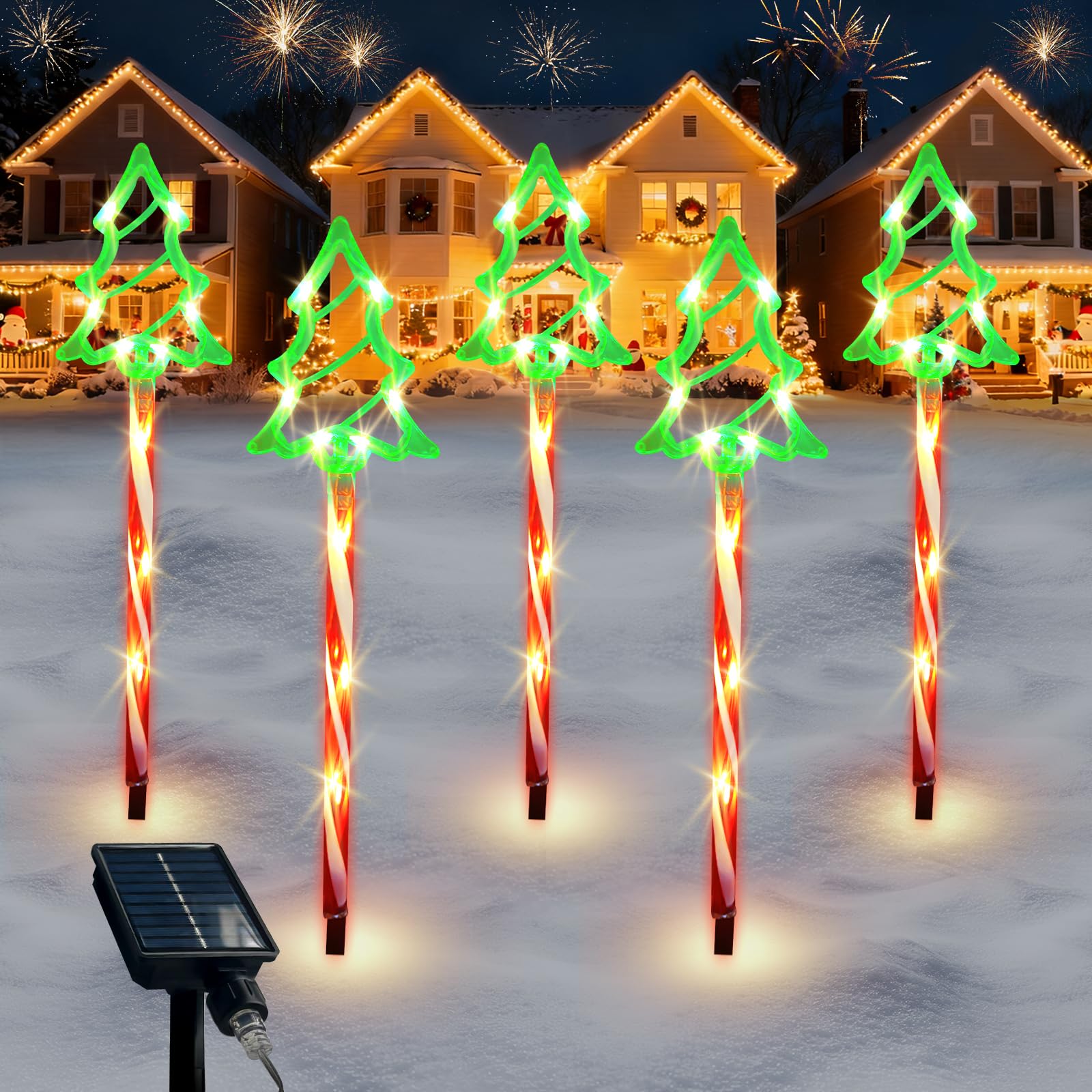 5Pack Christmas Solar Pathway Lights Outdoor -8 Lighting Modes Waterproof Candy Cane Stake Lights, Solar Christmas Lights Outdoo