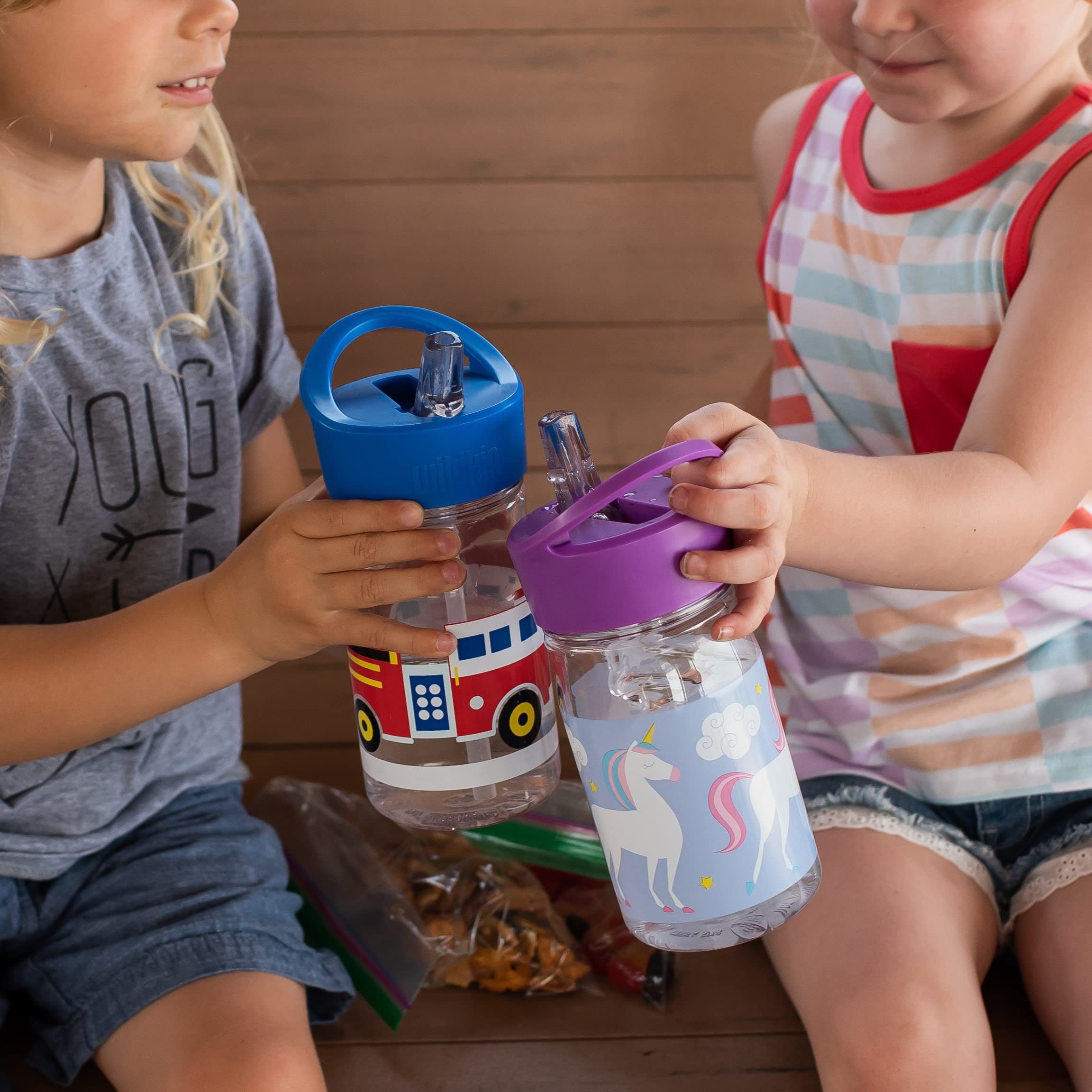 Wildkin Kids 16 Oz Reusable Water Bottle For Boys And Girls, Features Straw Top And Carrying Handle, Ideal Size For School Or Tr