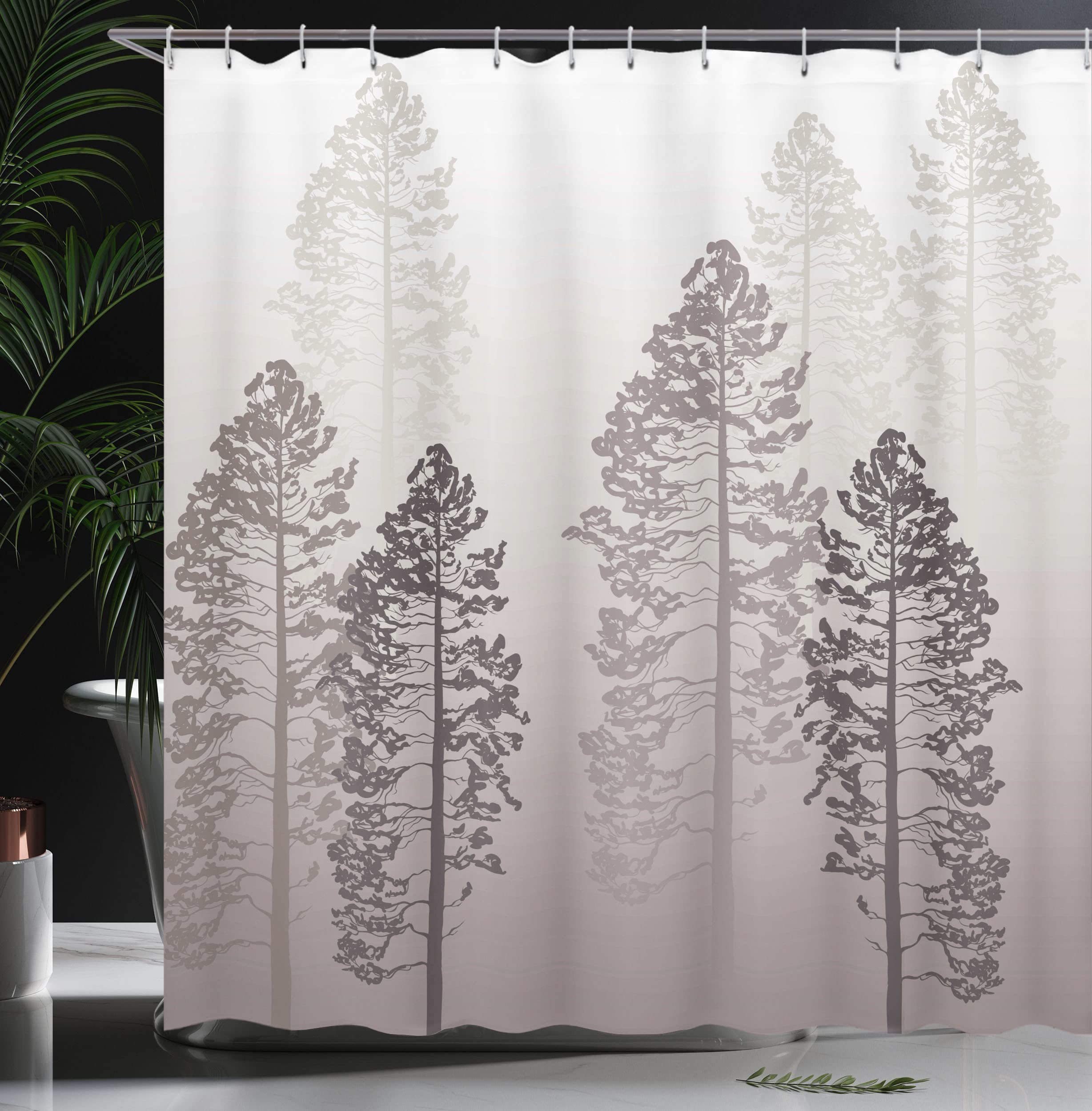 Ambesonne Country Shower Curtain, Pine Trees In The Forest On Foggy Seem Ombre Backdrop Wildlife Adventure Artwork, Cloth Fabric