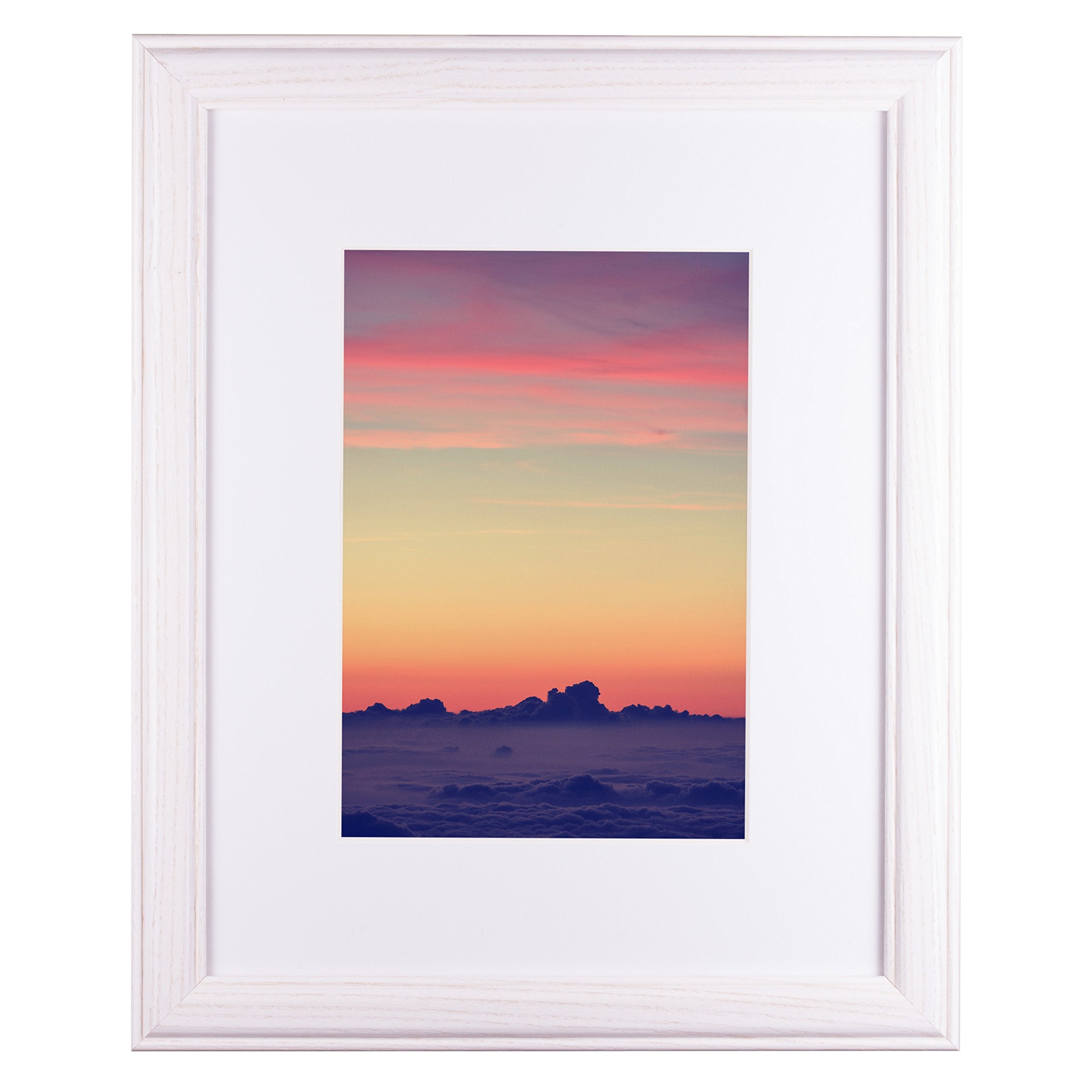Craig Frames Wiltshire 236, Simple White Hardwood Picture Frame with Single White Mat - Displays a 18 x 24 Inch Print with the M