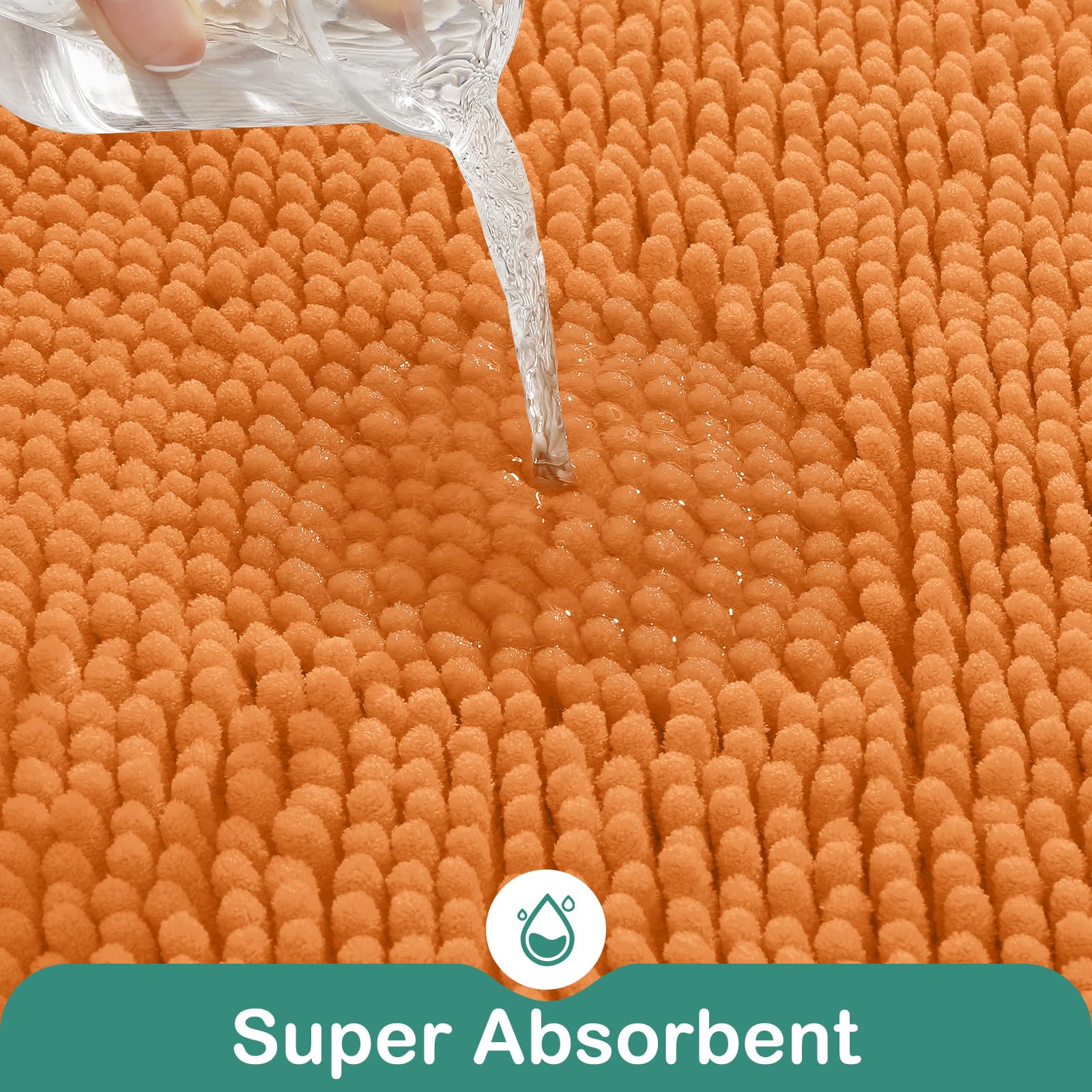 HOMEIDEAS 2 Pieces Bathroom Rugs  Ultra Soft Non Slip Absorbent Chenille Toilet Bath Mat Set (Orange)