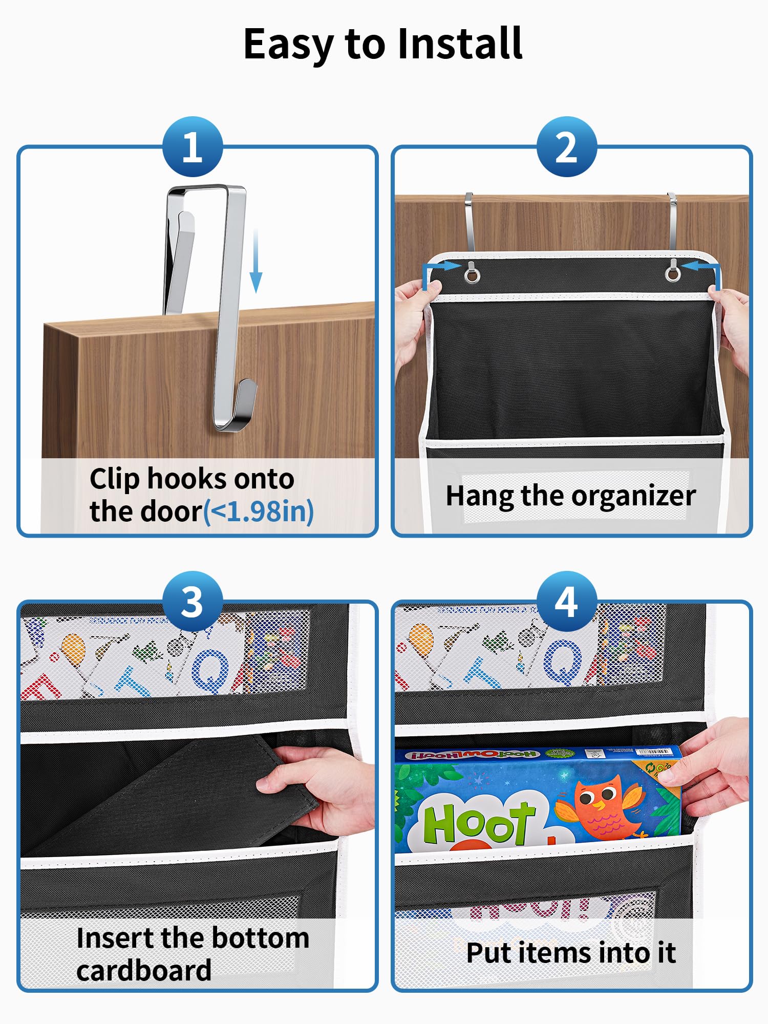 JARLINK Over the Door Organizer Storage  5 Shelf Hanging Door Organizer with 5 Large Capacity Pockets  Anti Tilt 44 lb Load Behind Door Organizer for Bedroom  Bathroom  Pantry  Nursery  (Black)