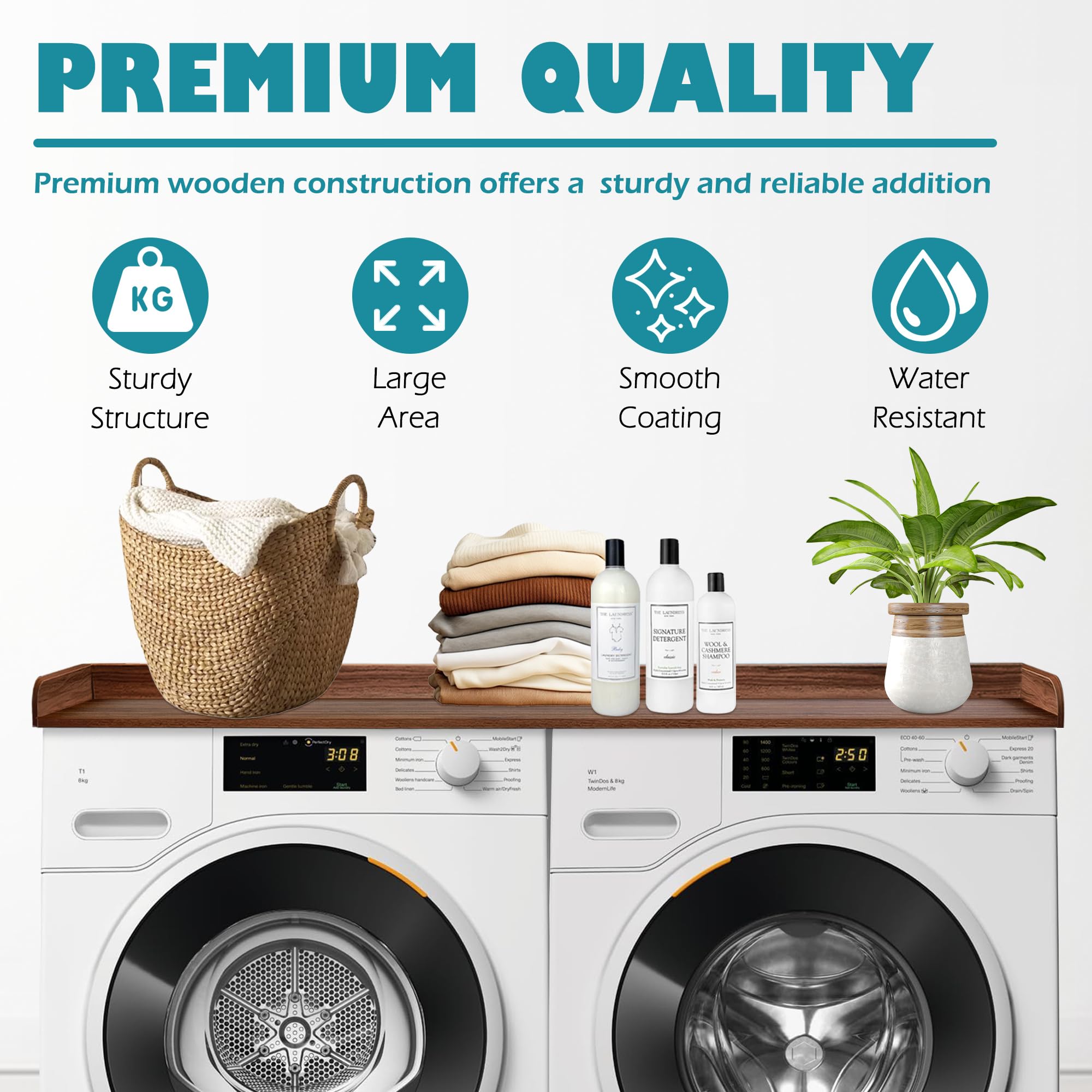 Royxen Laundry Countertop Solid Wood, Countertop For All Front-Loaded Washing Machine And Dryer, Extra Room For Laundry Room, Wa