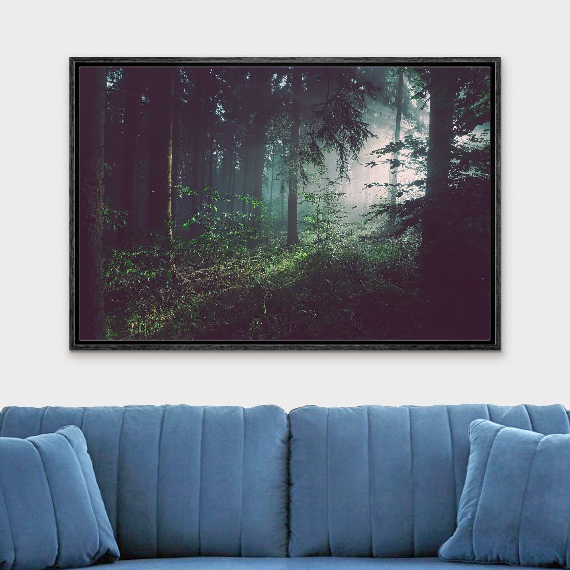 wall26 Framed Canvas Print Wall Art Sunlight Passing Through Green Forest Nature Wilderness Photography Modern Art Rustic Scenic Colorful Multicolor for Living Room  Bedroom  Office - 16''x24'' Black