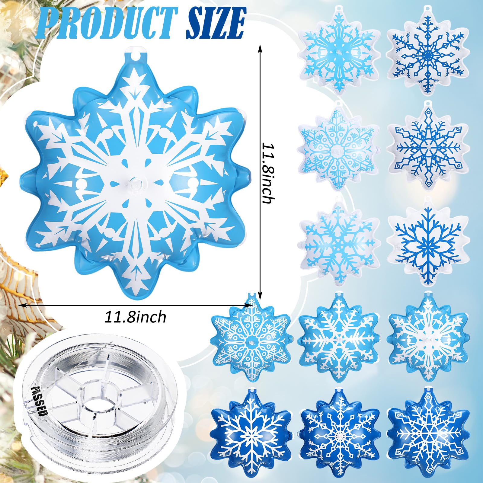 Jetec 12 Pcs Christmas Inflatable Balls 12 Inch Light Up Giant Snowflake Inflatable Christmas Decorations PVC Blow Up Xmas Large