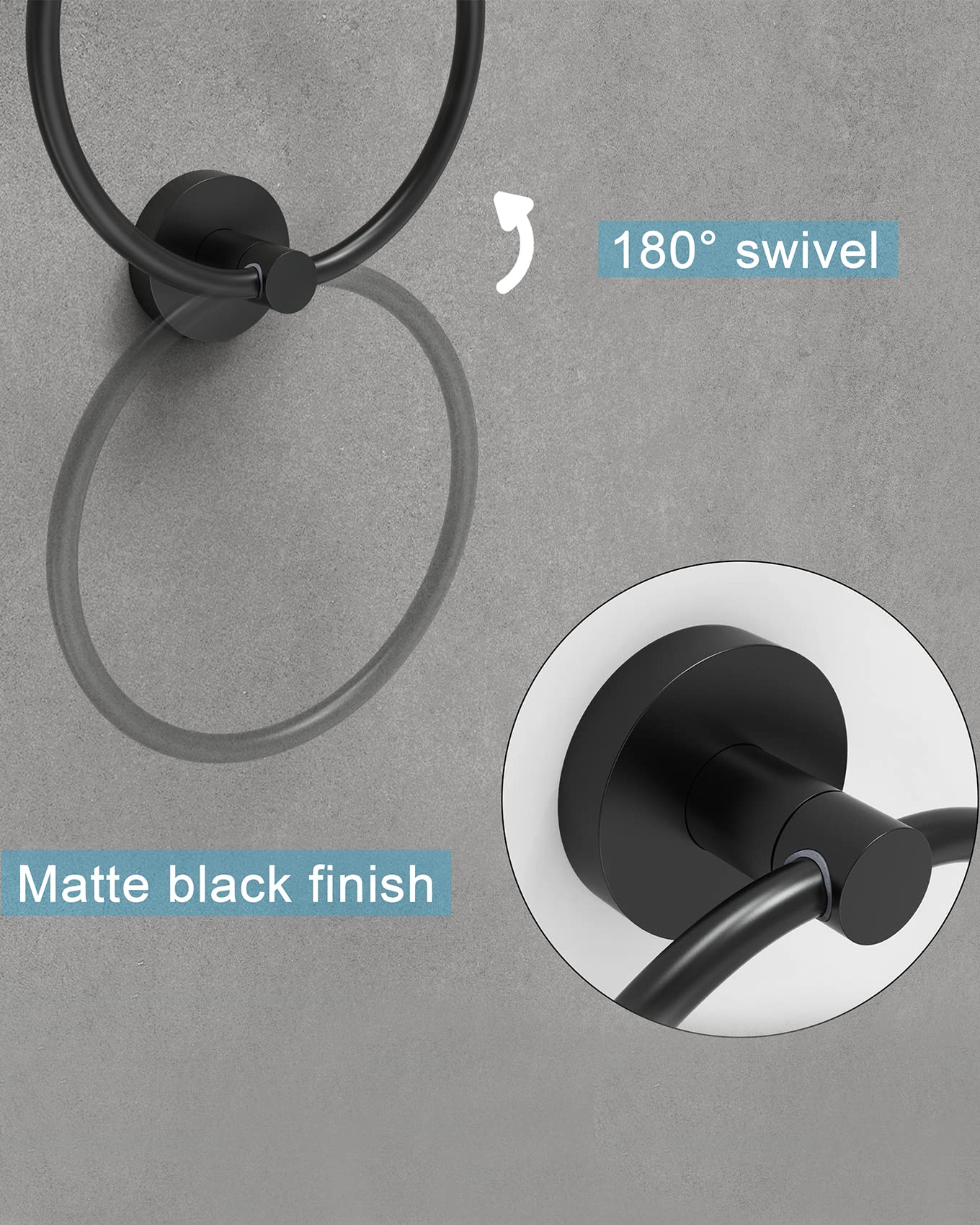 Fixsen Towel Ring Hand Towel Ring Towel Ring Holder Matte Black Zinc Alloy And Stainless Steel 1Pc Simple Round For Kitchen And