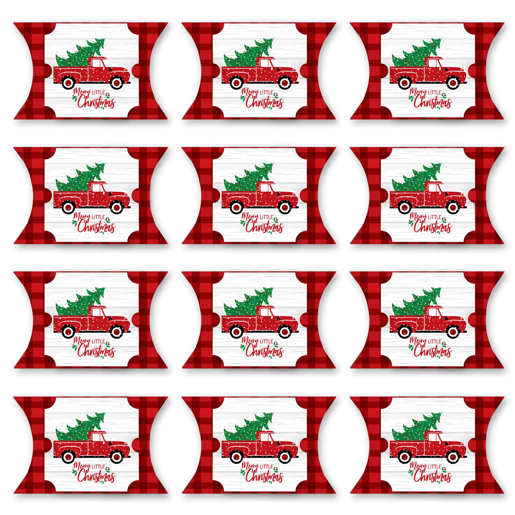 Big Dot Of Happiness Merry Little Christmas Tree - Favor Gift Boxes - Red Truck Christmas Party Large Pillow Boxes - Set Of 12
