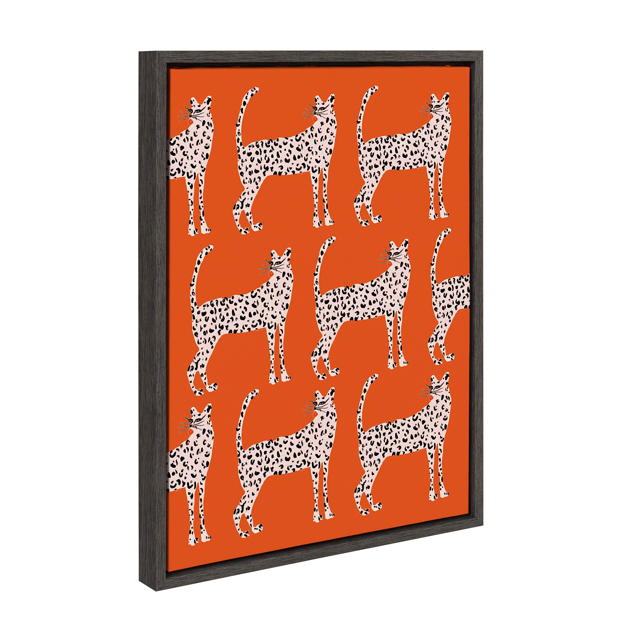 Kate And Laurel Sylvie Sassy Pink Cheetahs Framed Canvas Wall Art By Kendra Dandy Of Bouffants And Broken Hearts, 18X24 Dark Gra