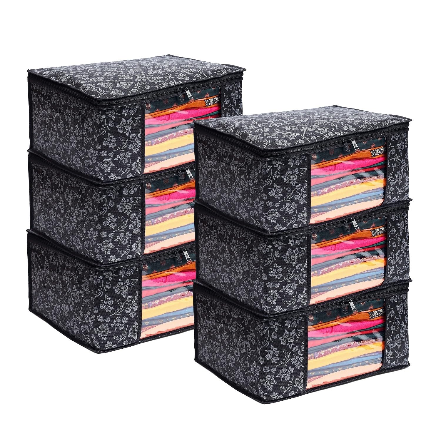 LAXIS Saree Covers With Zip Non-Woven Printed Saree Cover/Saree Organizer For Wardrobe/Cloth Storage/Organizer With Transparent 