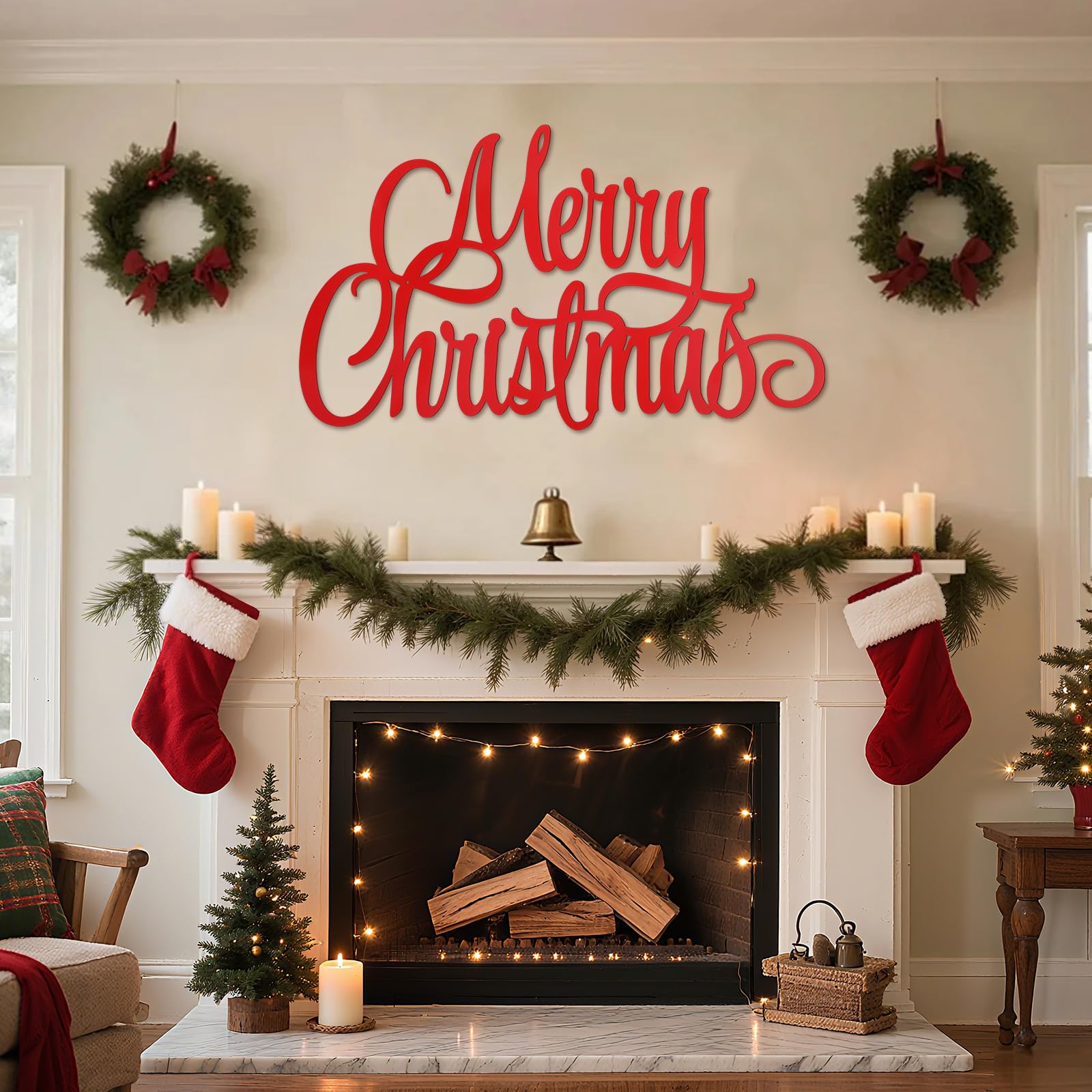 Moxweyeni Large Metal Merry Christmas Wall Sign Merry Christmas Word Decor Rustic Xmas Metal Letters Decorative Hanging Wall Sig