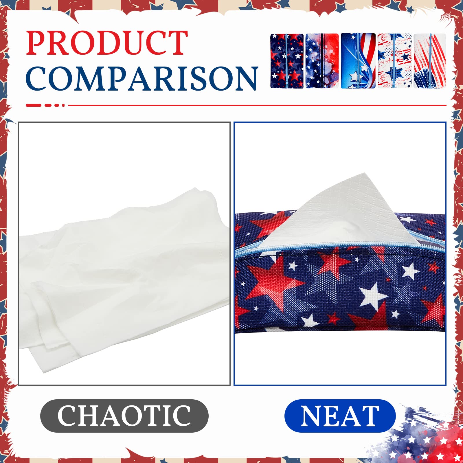 5 Pieces Tissues Purse Pocket Tissue Holder Reusable Travel Tissue Pouch Fabric Zipper Enclosed Small Size US Flag Pattern Tissue Holder for Purse Coins for 4th of July  5.25 x 3 Inches (Star Style)