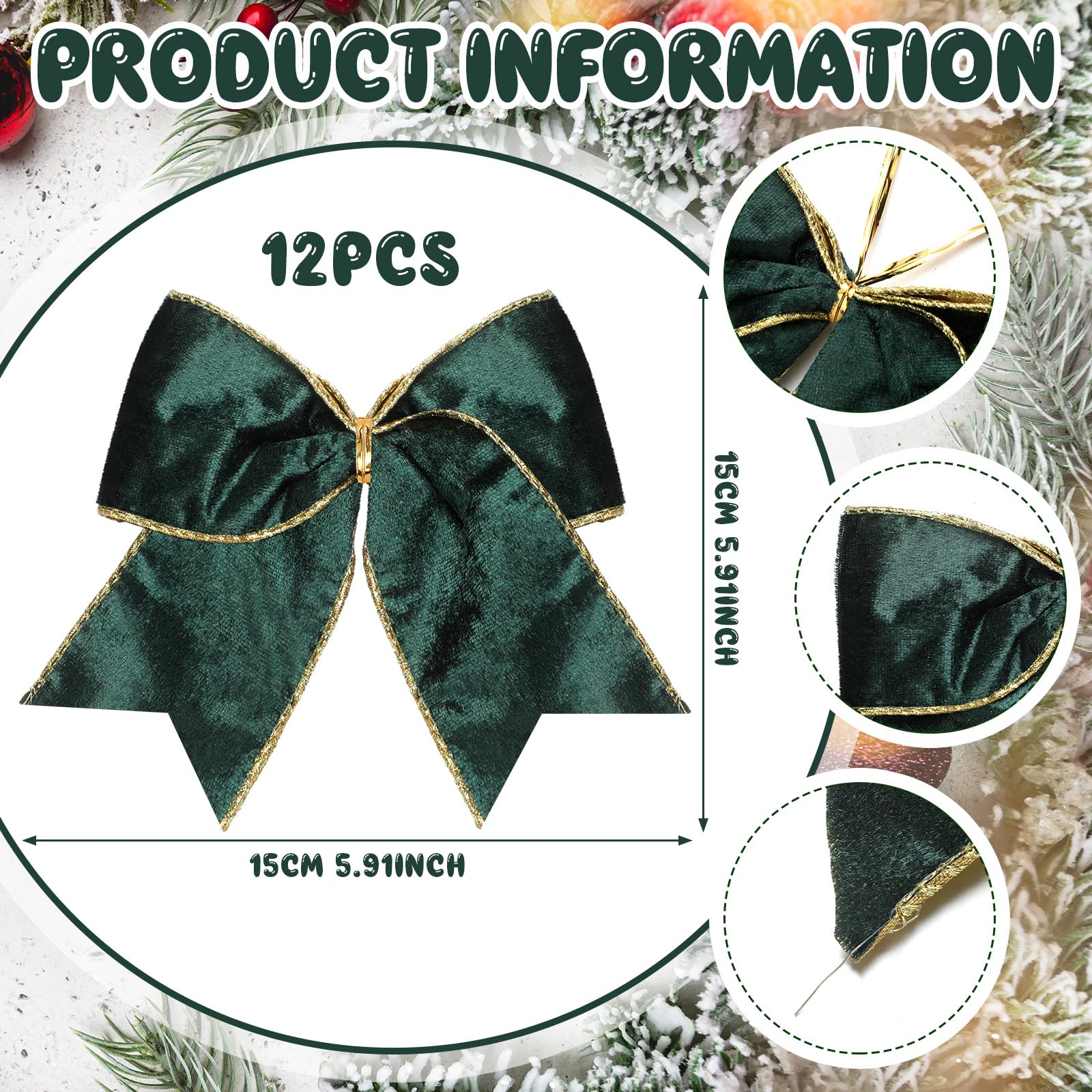 Panelee 12 Pcs Sage Green Velvet Christmas Bows 6 x 6 in Wreath Bow Christmas Tree Decorations Ornaments for Hanukkah Xmas Tree