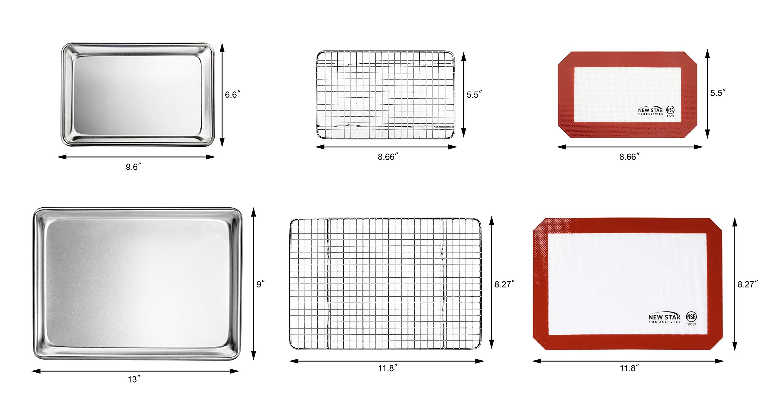 New Star Foodservice 1028768 Commercial-Grade Bun Pan/Baking Sheet, Baking Mat, Cooling Rack Combo, 1/8 And 1/4 Sizes Each