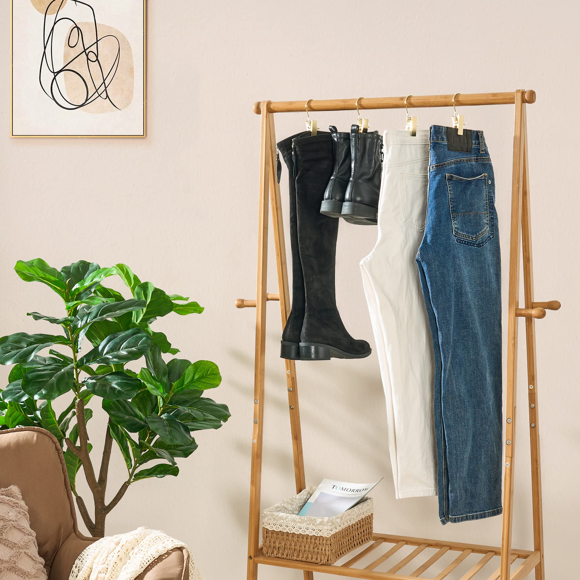 Bewishome 30 Pcs Gold Boot Hangers For Closet, Laundry Hooks With Clips, Boot Hanging Hold Clip, Clothes Pins, Space Saving Port