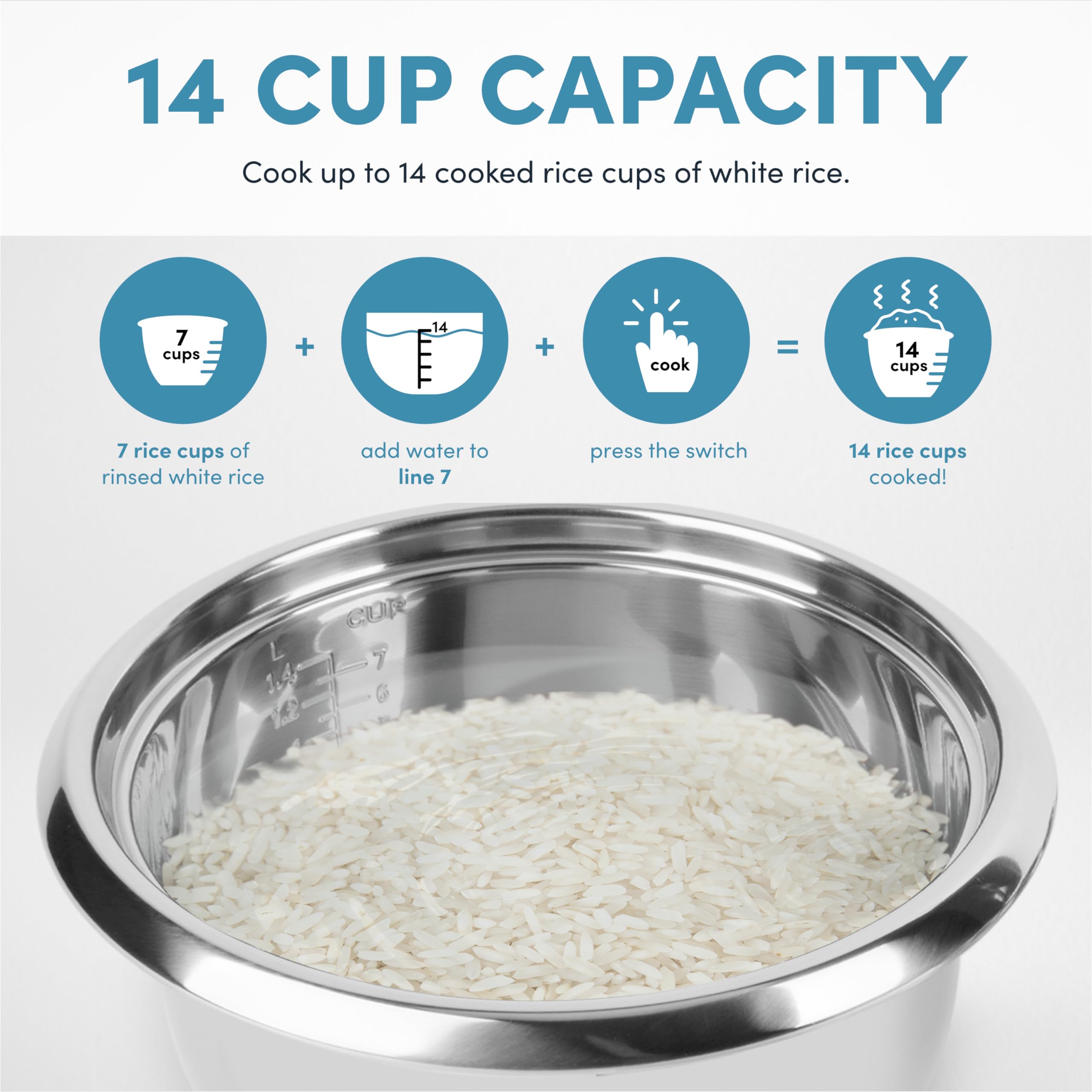 Aroma Housewares 14-Cup (Cooked) / 3Qt. Select Stainless Pot-Style Rice Cooker, & Food Steamer, One-Touch Operation, Automatic K