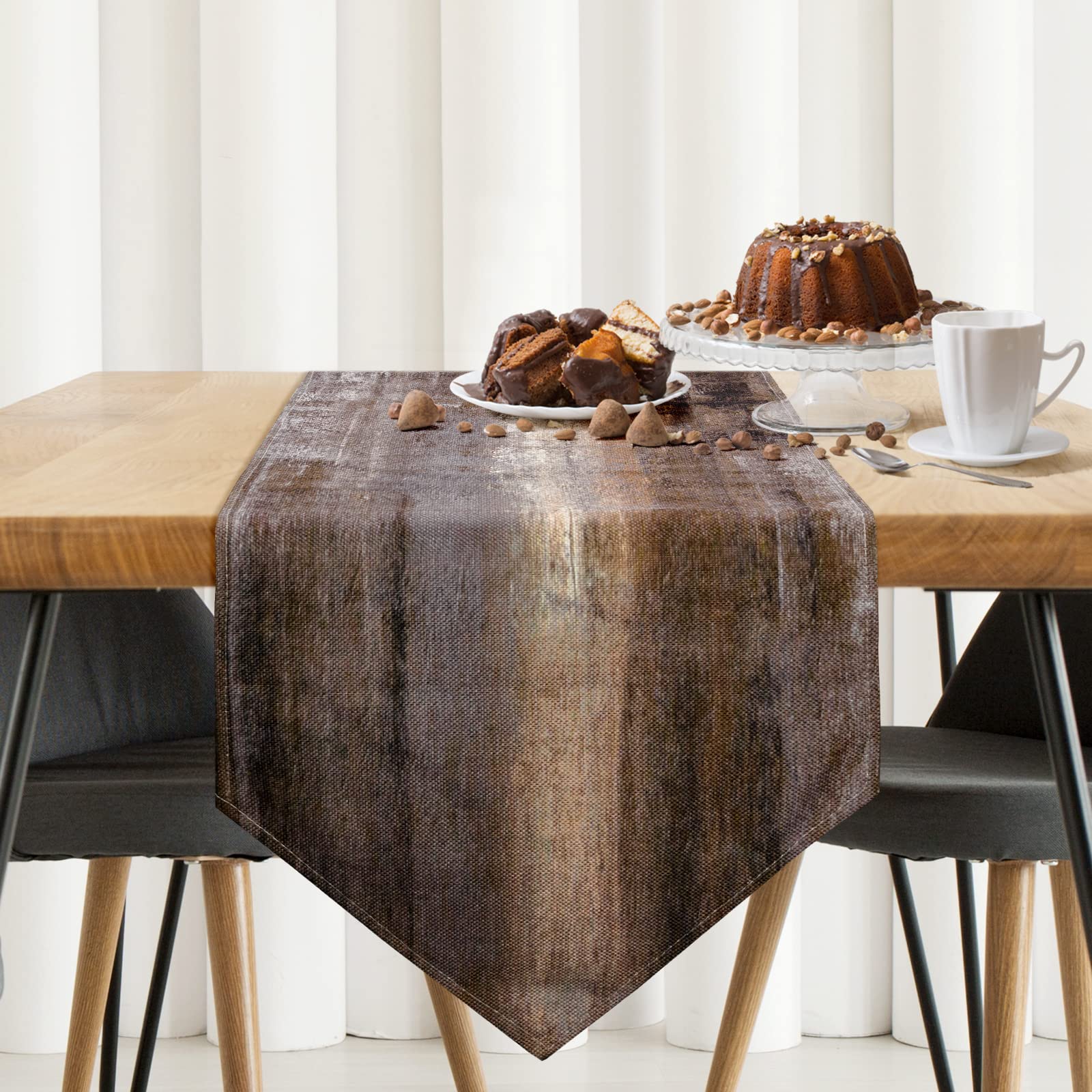 Brown Grey Table Runner,Abstract Modern Art Burlap Table Runners For Table Dresser Runner Farmhouse Style For Dinner Party Holid