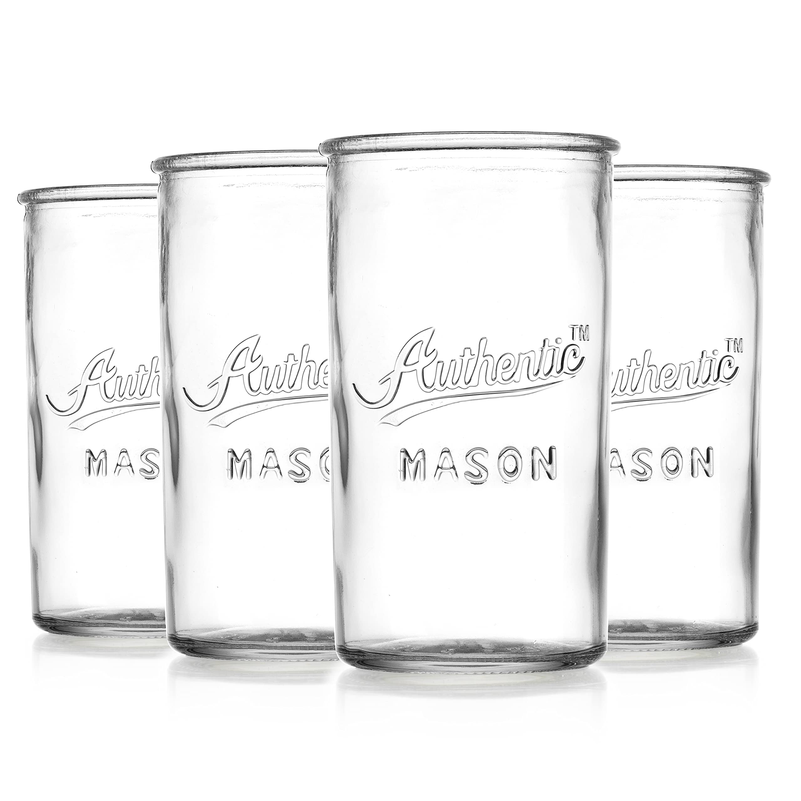 Glaver's Highball Drinking Glasses - Set of 4 Authentic Mason Vintage Glassware - Clear Glass Tumblers for Cocktails  Water  Juice - Embossed Vintage Drinking Glasses - Tall Glasses 18oz