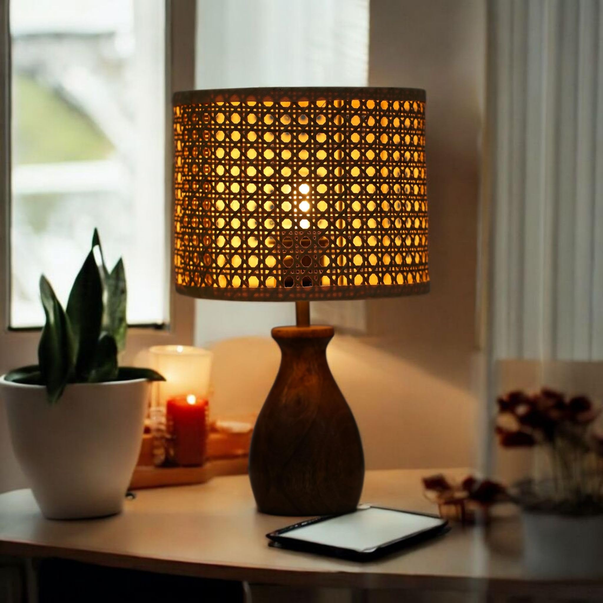 Ikari Homes Boho Rattan Table Lamp I Center Table Lamp For Restaurant I Office Desk Lamp I Night Lamp Bedroom I Home Decor Items