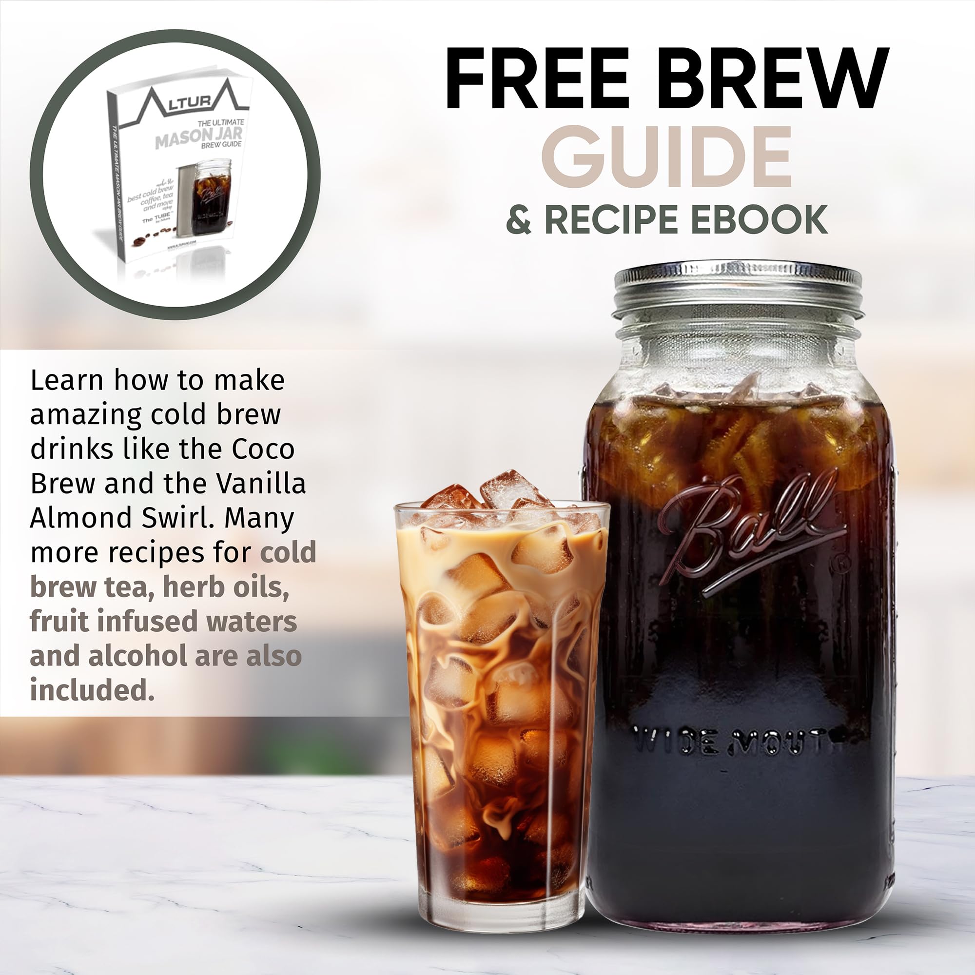 Cold Brew Coffee Maker For Wide Mouth Mason Jar - Stainless Steel Iced Coffee Cold Brew Filter & Infuser Maker For Tea & Fruit W