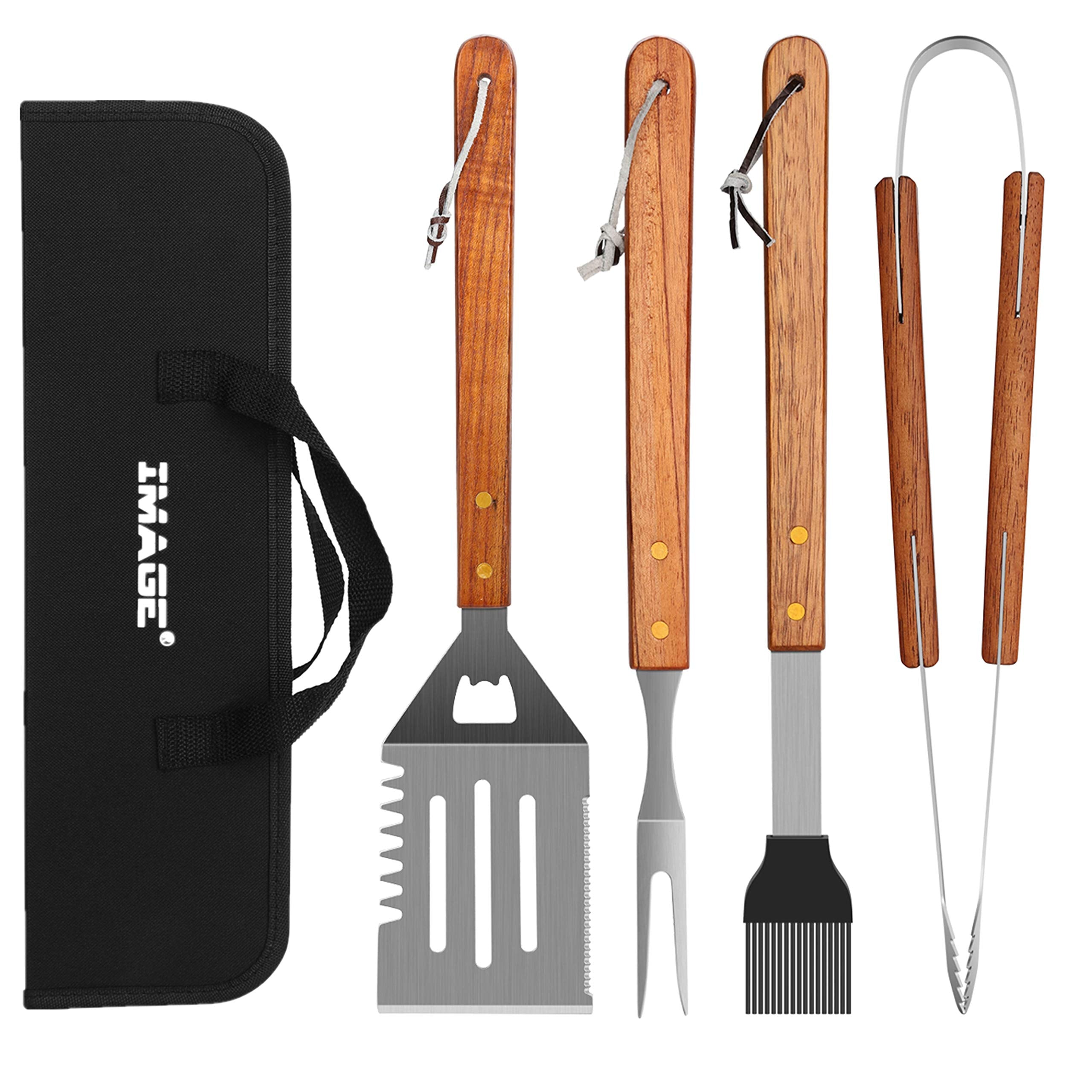Image Wooded Bbq Accessories Grilling Tools,Stainless Steel Bbq Tools Grill Tools Set For Cooking, Backyard Barbecue & Outdoor C