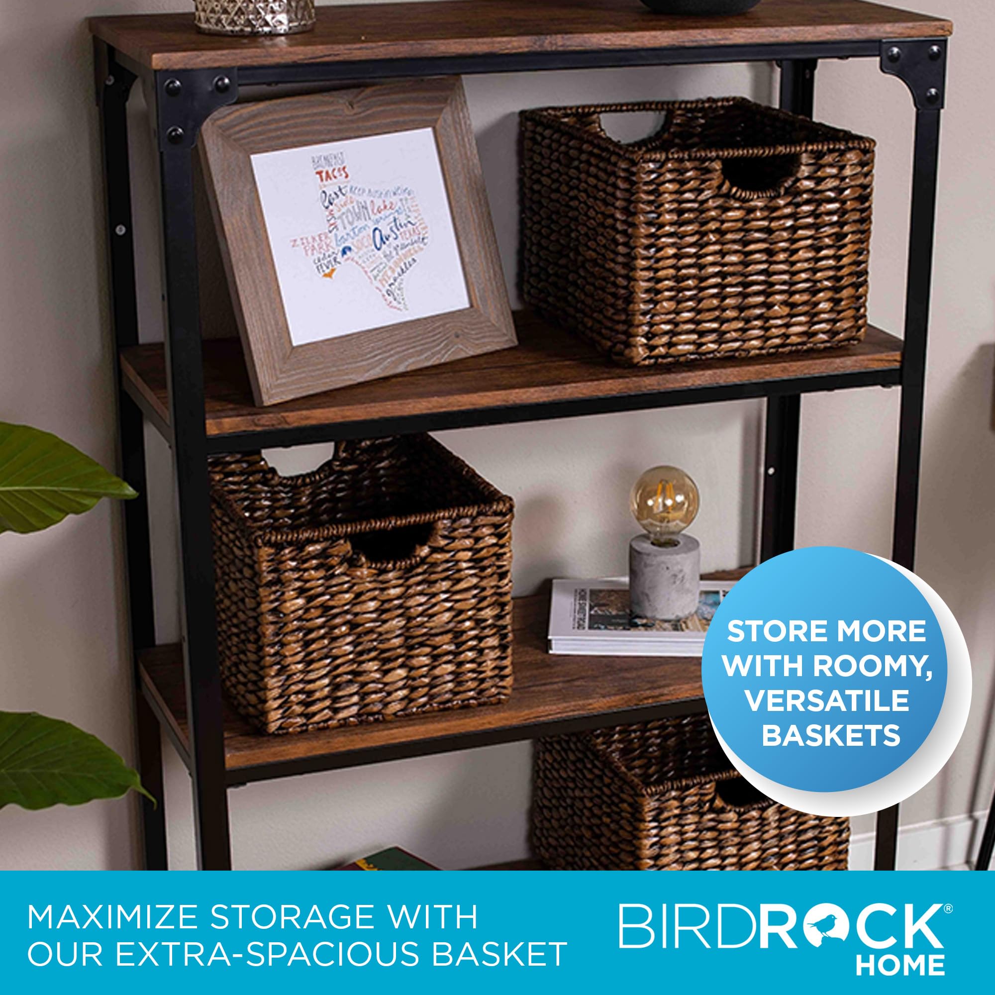 Birdrock Home Storage Shelf Organizer Baskets With Handles - Handwoven Abaca Seagrass Wicker Basket For Pantry, Living Room, Off
