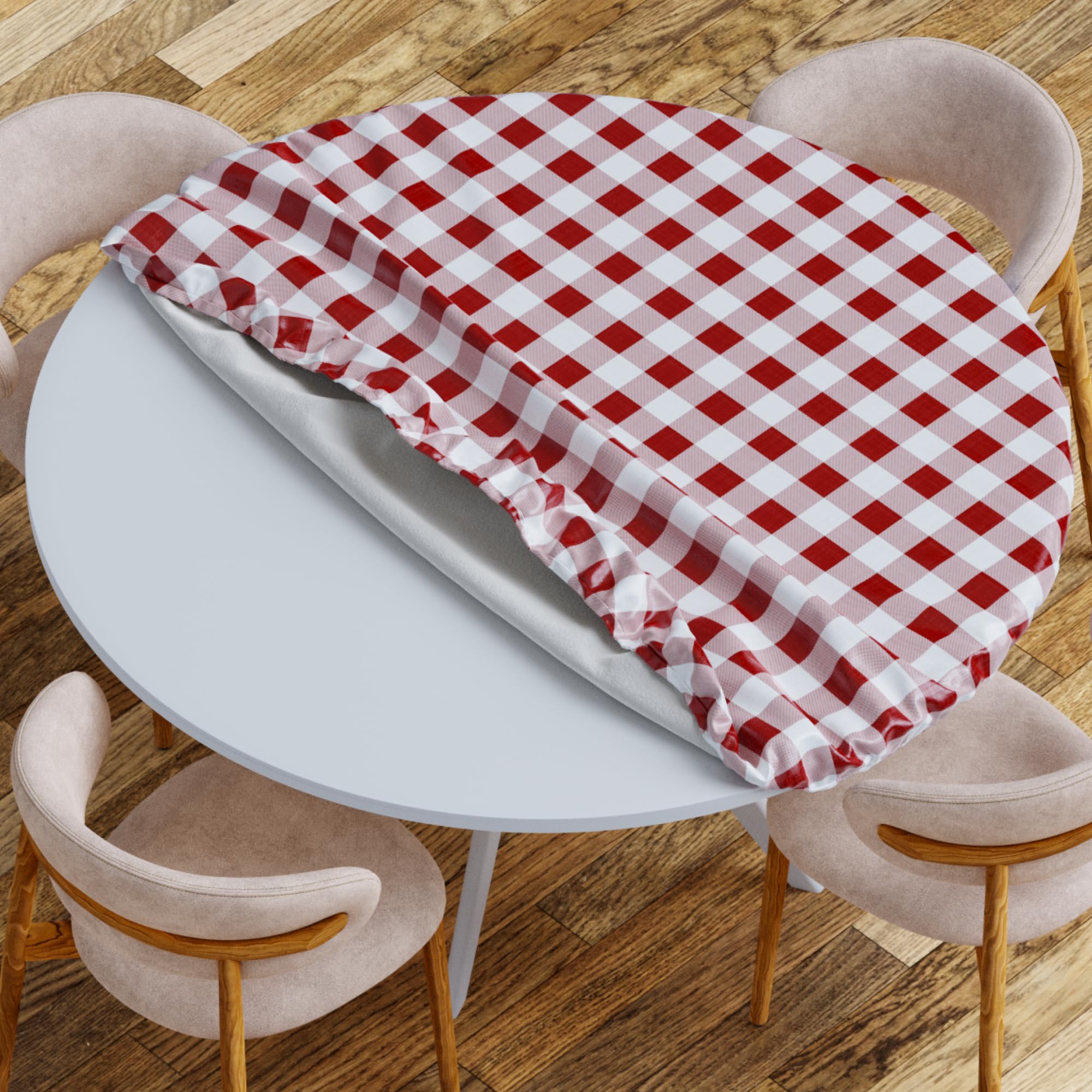 Sorfey Tablecloth -Fitted With Elastic, Vinyl With Flannel Back, Fits For Table 36 Inches Round ,Water Proof, Easy To Clean, Che