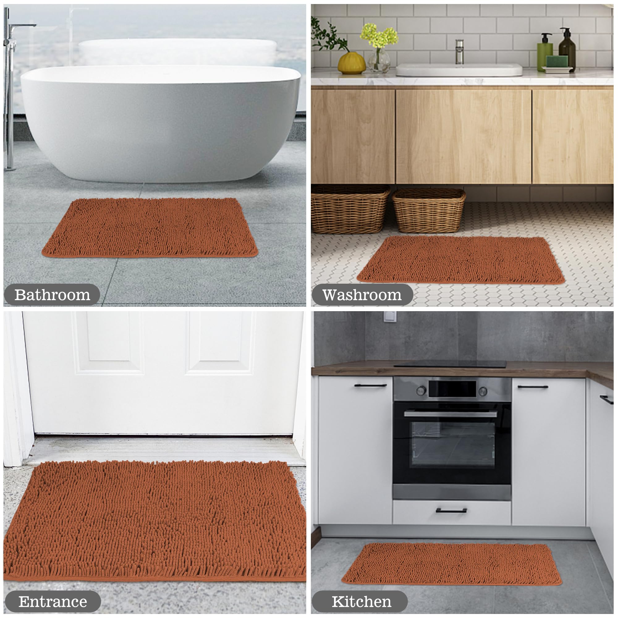 Yeaban Bathroom Rugs Sets 2 Piece - Thick Chenille Bath Mats | Absorbent And Washable Bath Rug Non-Slip, Soft Rugs For Bathroom,