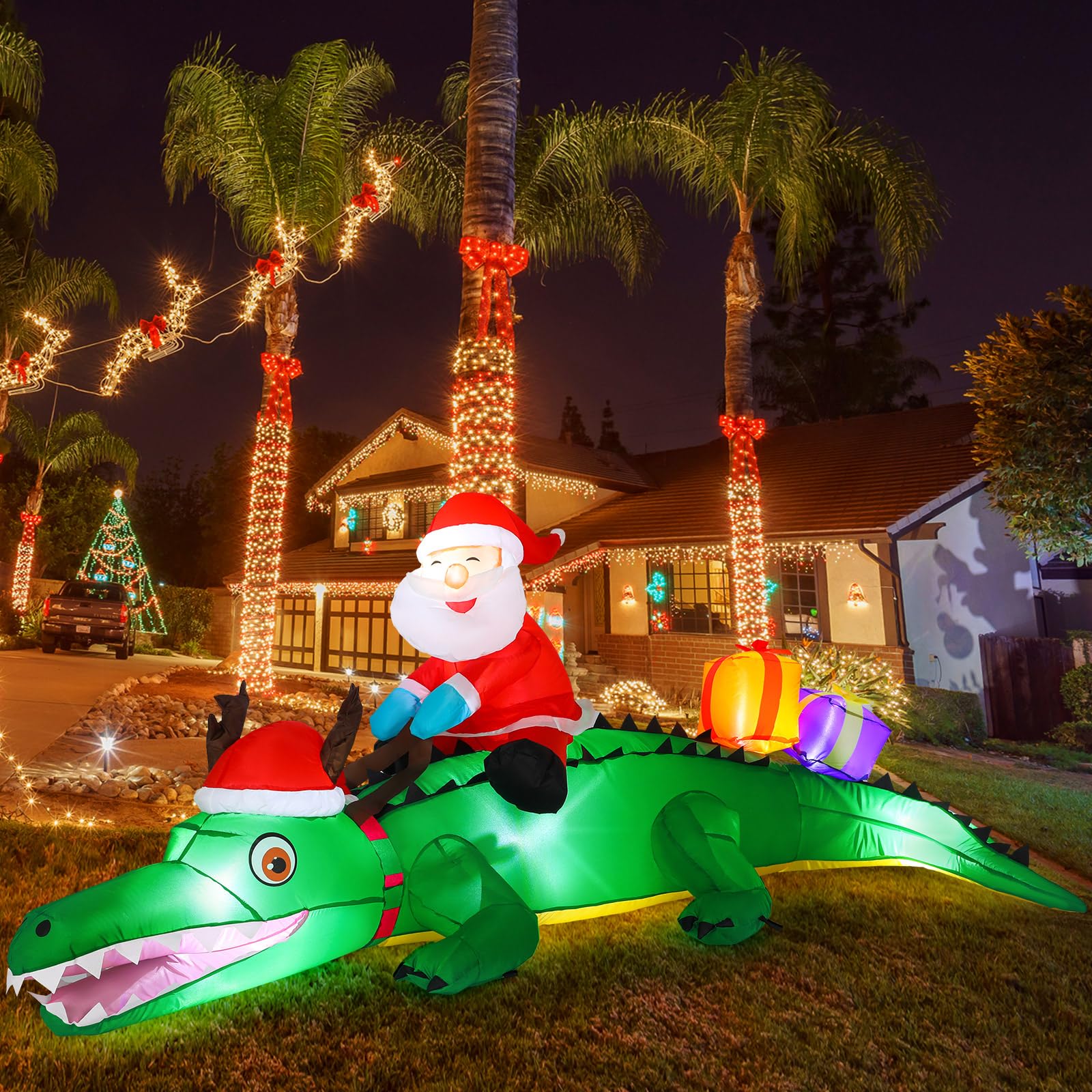 Shappy 6ft Large Christmas Inflatables Crocodile Outdoor Decorations Inflatables Christmas Crocodile Yard Decor Blow up Alligato