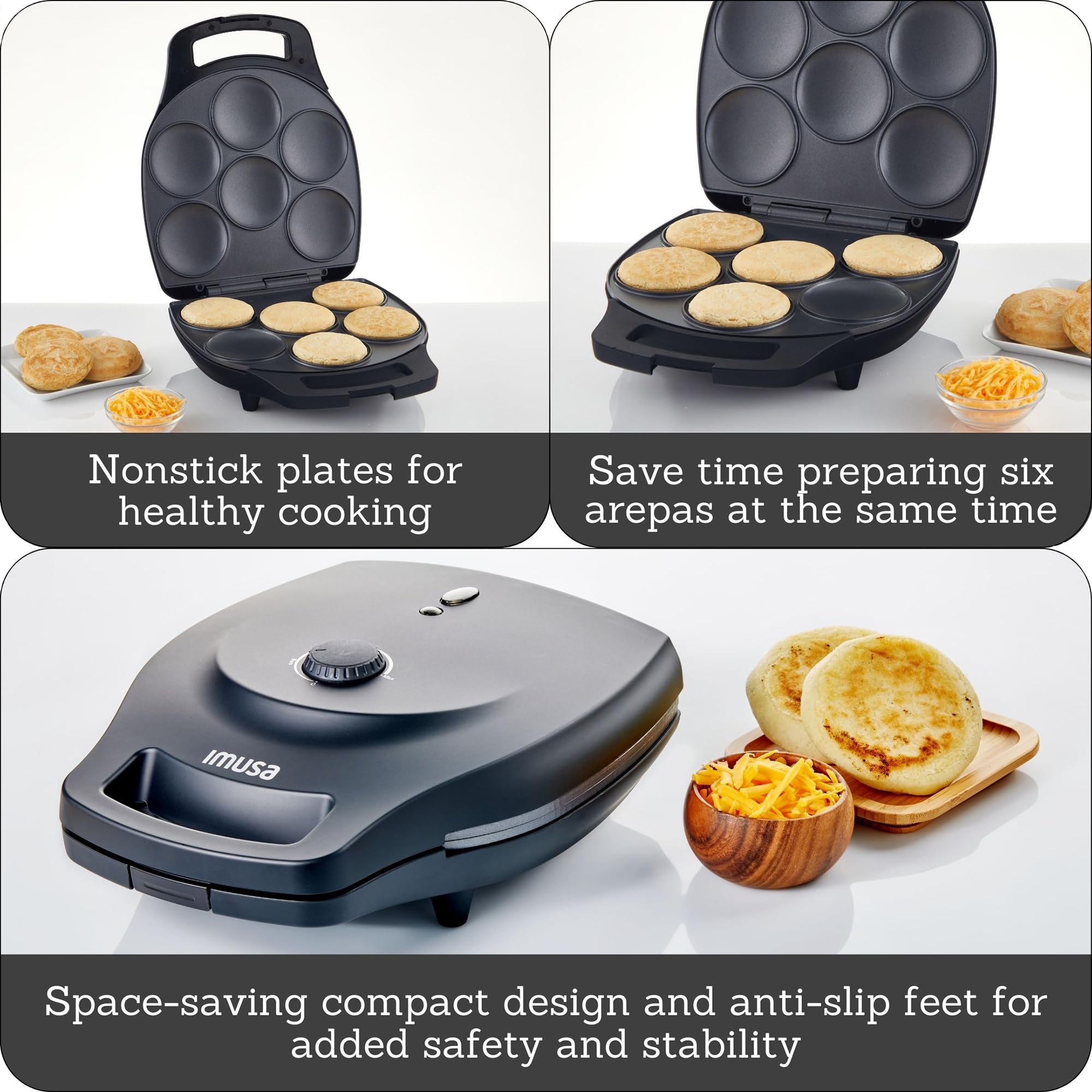 Arepa Machine Imusa Gau-80300Us 6 Slot Electric Arepa Maker With Nonstick Surface (1 ...