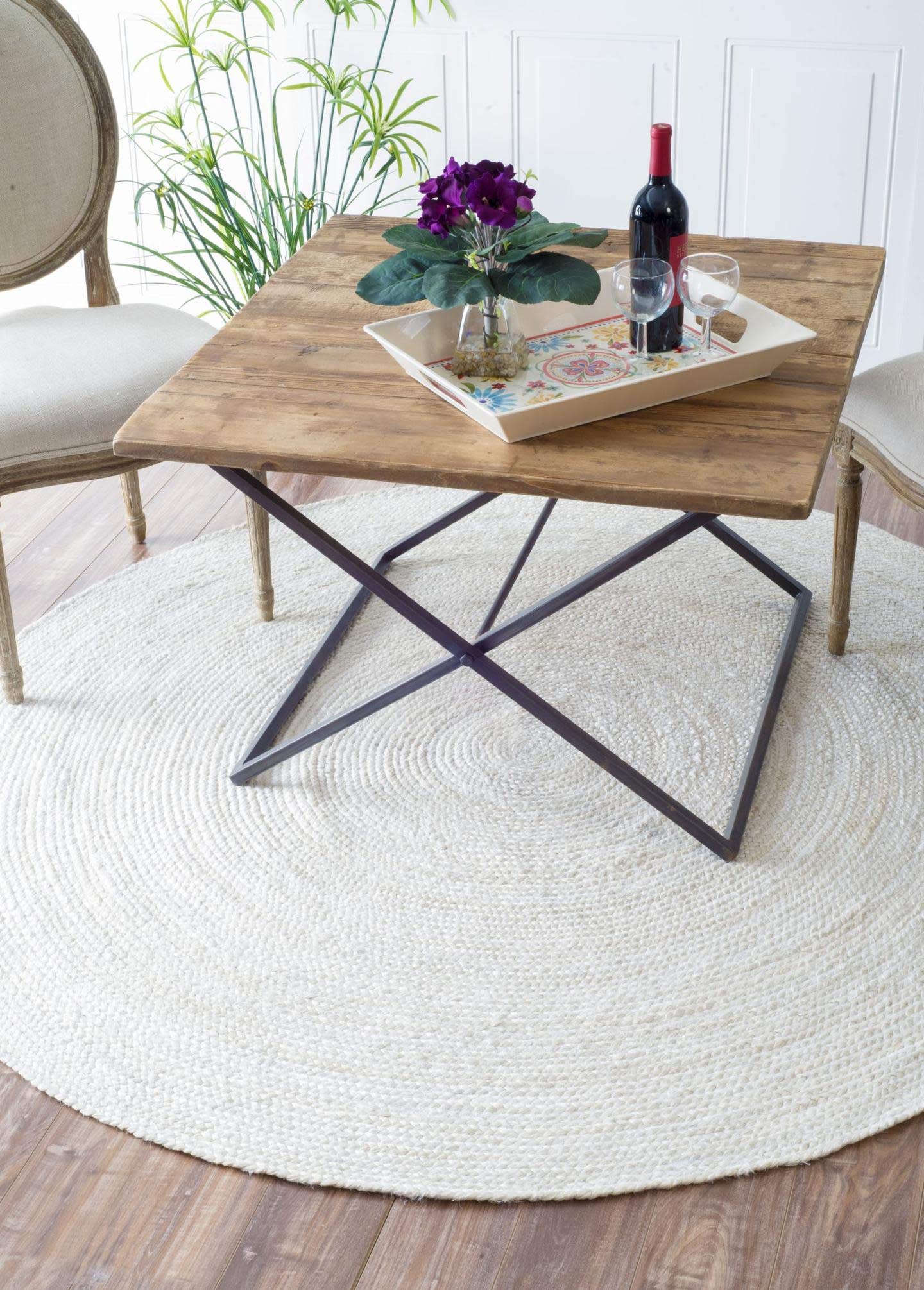 nuLOOM 2x4 Rigo Jute Hand Woven Area Rug, Off White, Solid Farmhouse Design, Natural Fiber, For Bedroom, Living Room, Dining Roo