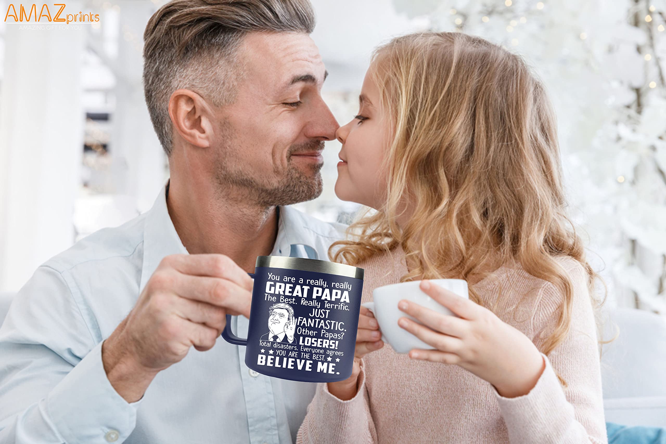 AMAZPRINTS Gifts for Dad from Daughter, Son, Kids on Fathers Day, Christmas - Papa Birthday Gifts - Gifts for Grandpa from Grand