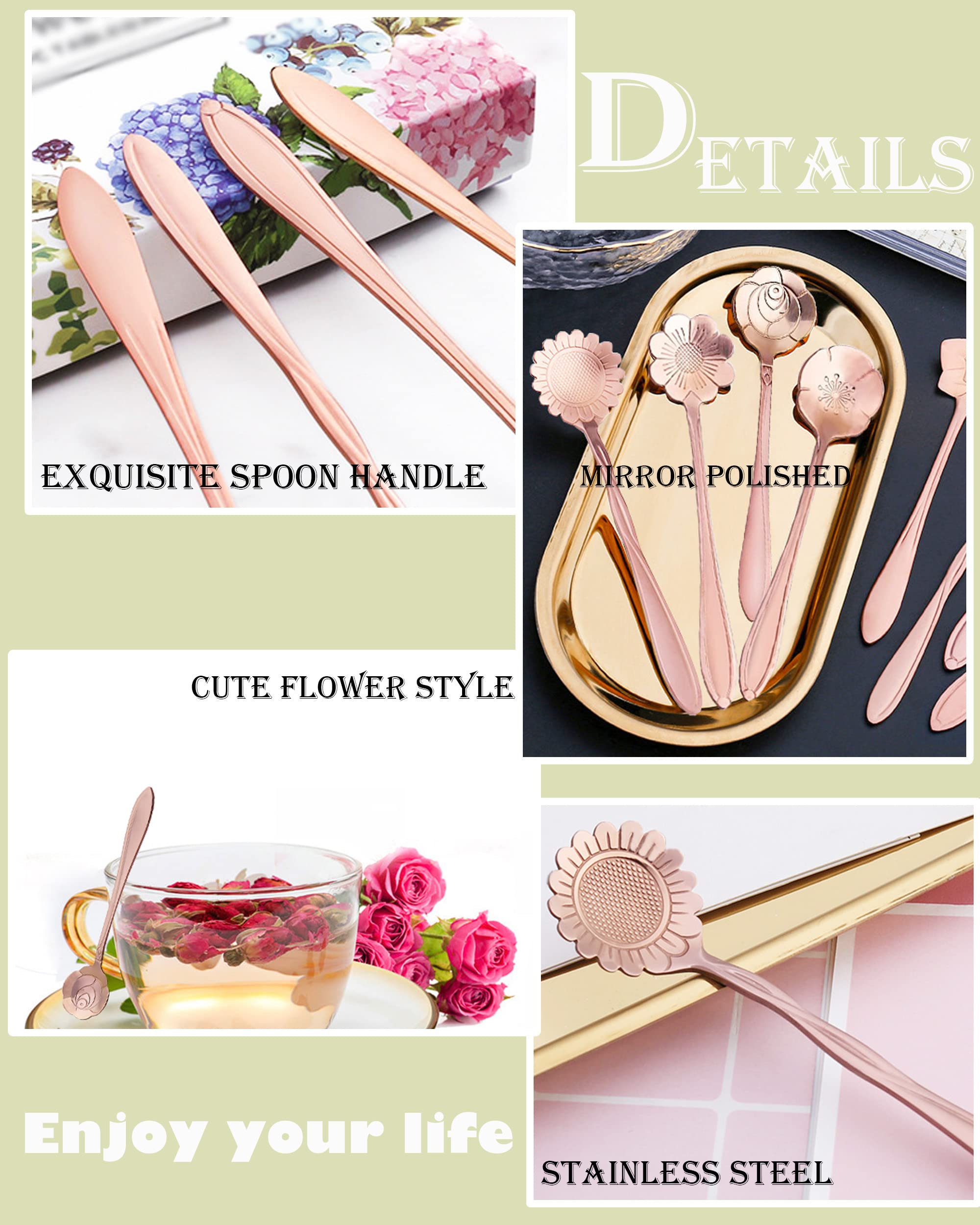 16 Pcs Teaspoon Tea Spoons, Esrise Stainless Steel Coffee Dessert Spoon, Cute Demitasse Spoon For Drink Milkshake (Rose Gold)