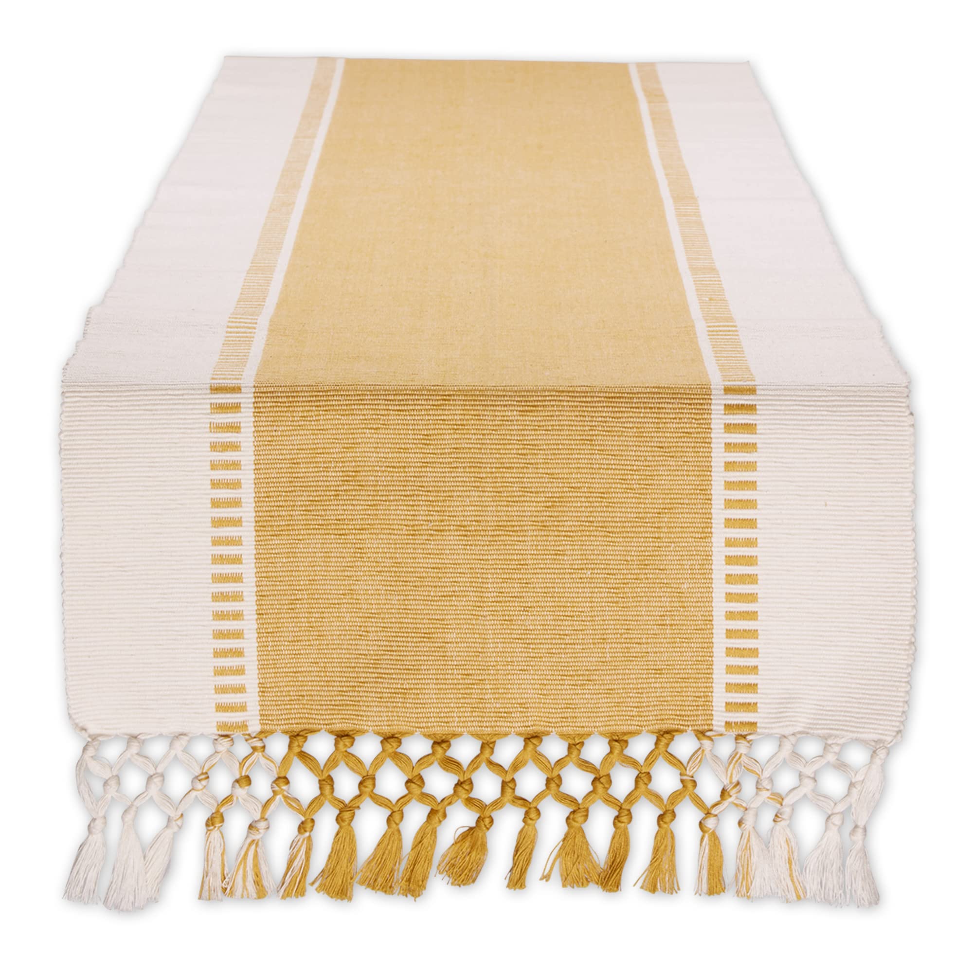 HONEY GOLD DOBBY STRIPE RIBBED TABLE RUNNER 13x72