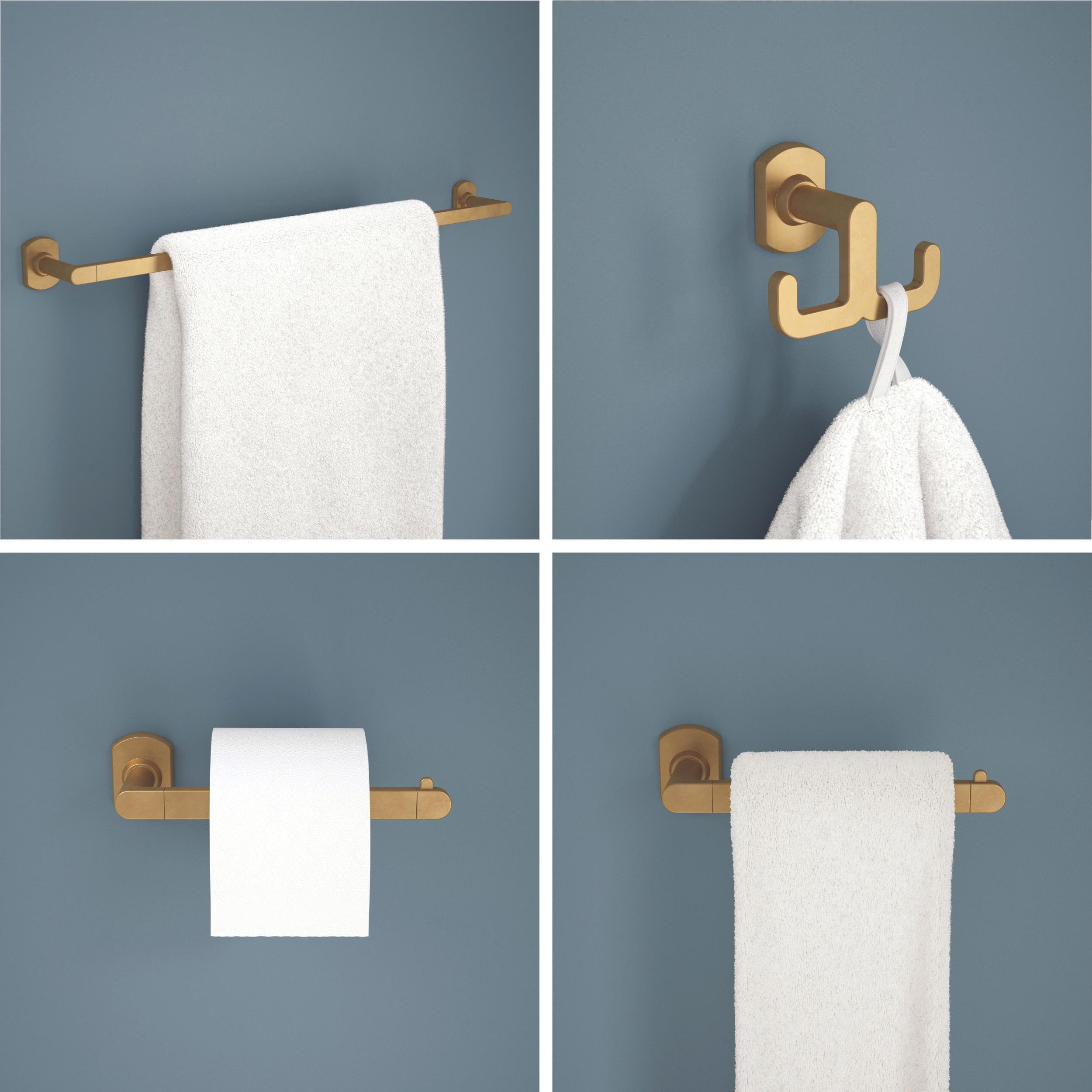 Franklin Brass Granville 4-Piece Bathroom Set Satin Gold 18 Towel Bar W/ 6 Extender, Toilet Paper Holder, Hand Towel Holder, Hoo