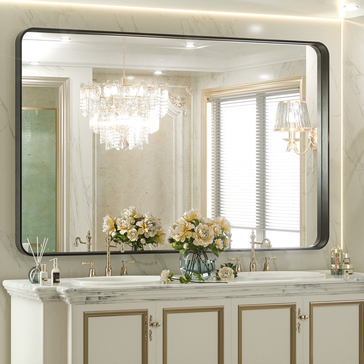 Tetote Black Bathroom Mirror, 55X36 Inch Matte Metal Frame Modern Farmhouse Decor Rectangular Large Entryway Vanity Wall Mounted