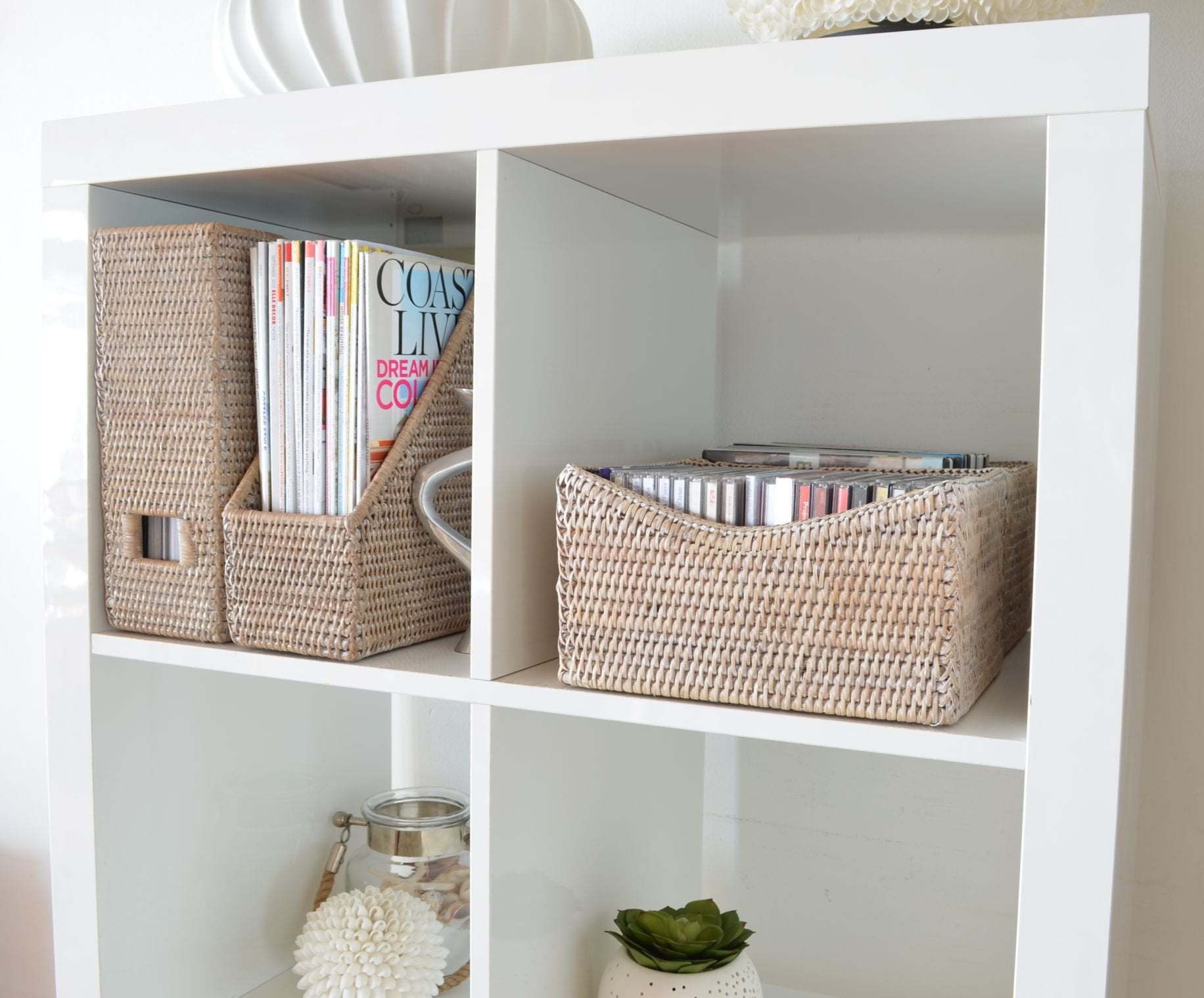 Kouboo 1060080 La Jolla Shelf Basket, White-Wash