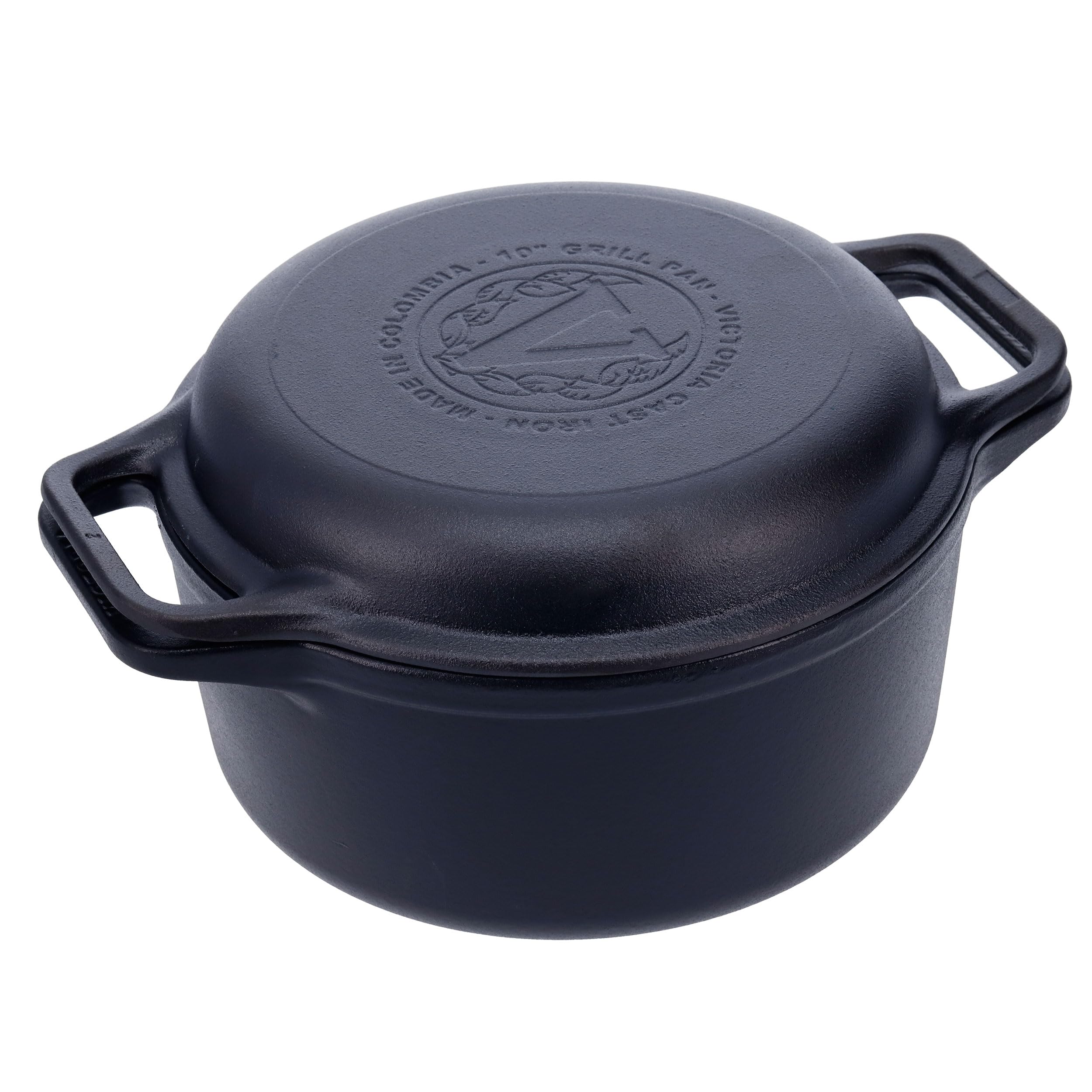 Victoria 6-Quart Cast Iron Combo Cooker Set - Dutch Oven & Skillet, Black, Model DUT-300, Made in Colombia, 2-Piece