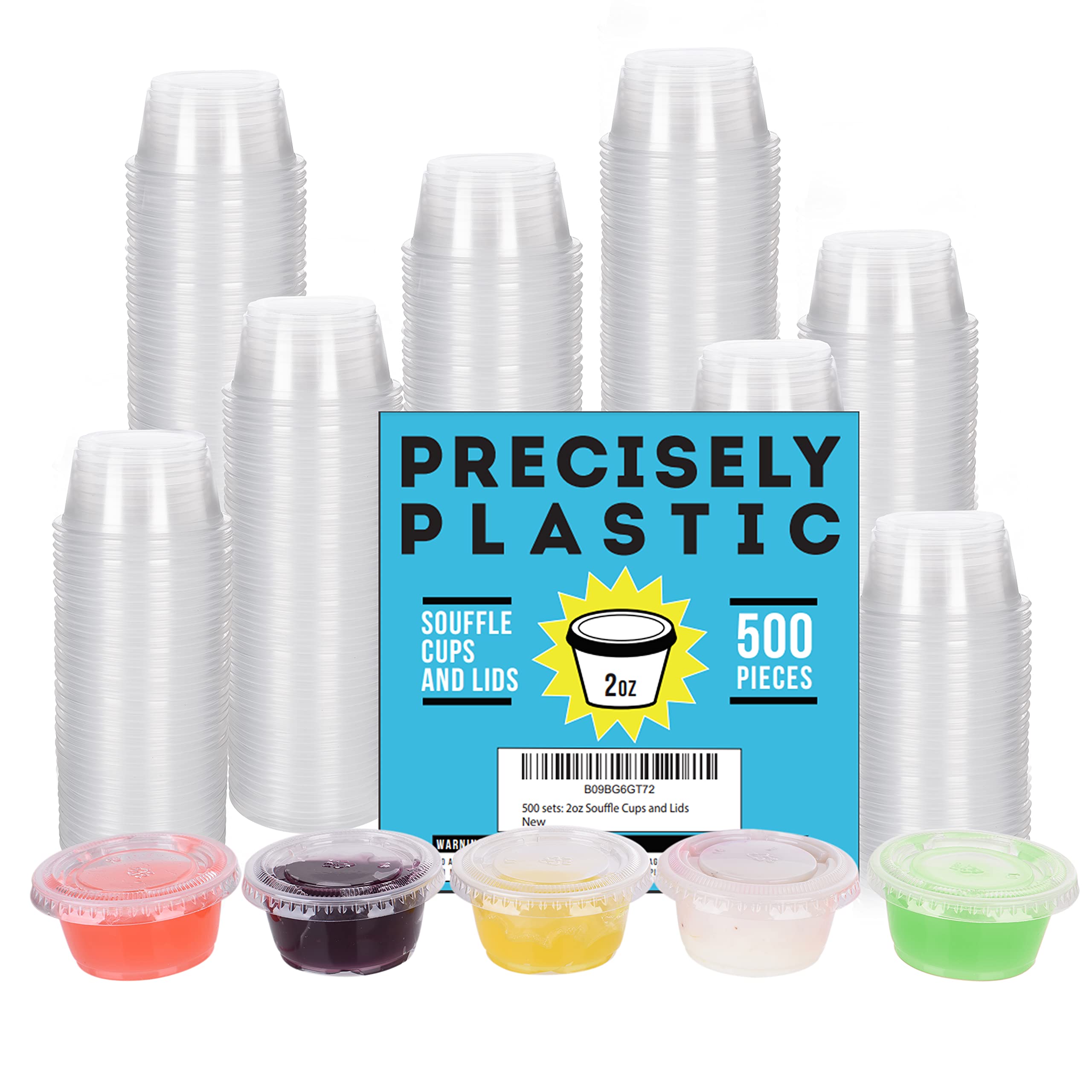 [500 sets  2oz] Disposable Plastic Souffle/Portion Cups with Lids Bulk Perfect for Shot Glasses, Condiments, Toppings, Dressing