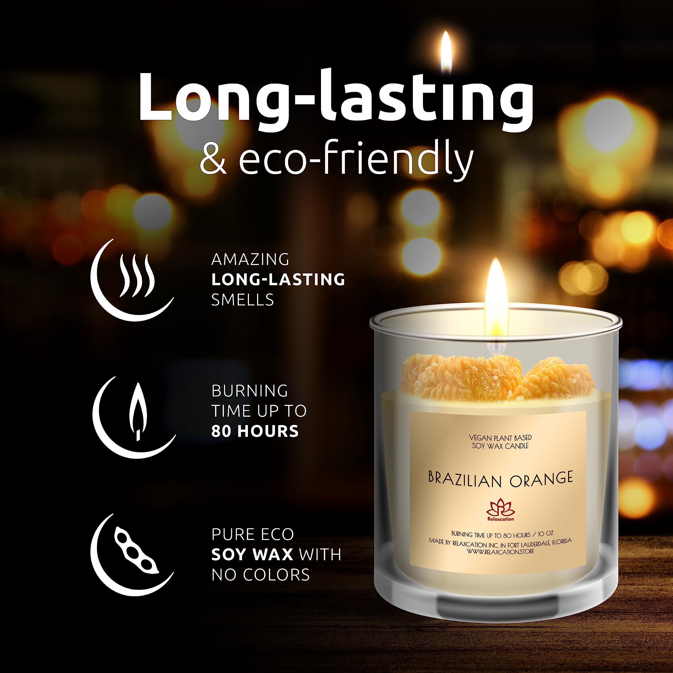 Made in USA Natural Soy Wax Candle in Glass Jar | Luxury Brazilian Orange Scented Soy Candles | Fresh and Cheerfulness | Long Bu