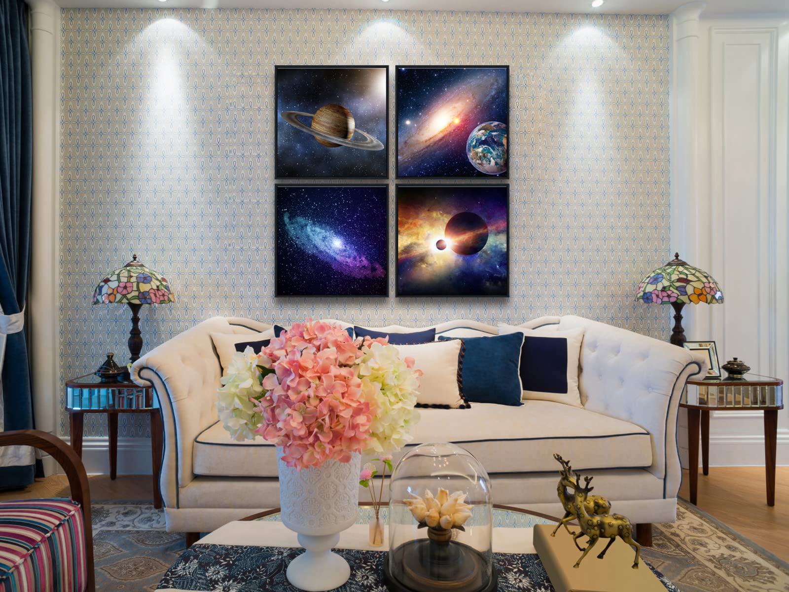 Wieco Art Large Framed Wall Art 4 Panels Contemporary Star Sky Pictures Astronomy Modern Canvas Prints Space Pictures Universal