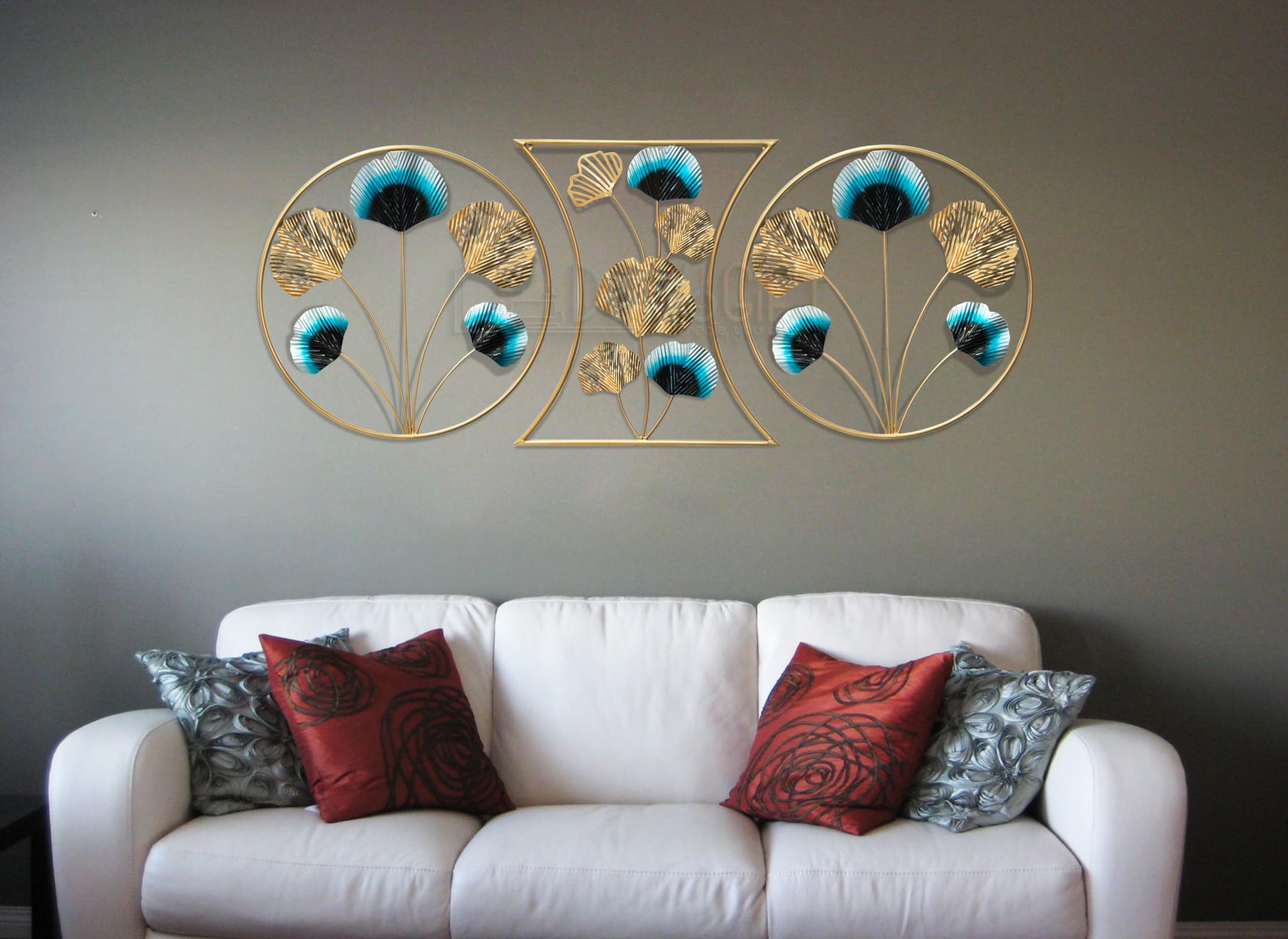 Dewogift Metal Wall Decor | Geometric Pattern Gingko Leaf Metal Wall Art | Metal Wall Decor For Living Room | Office Wall Decor