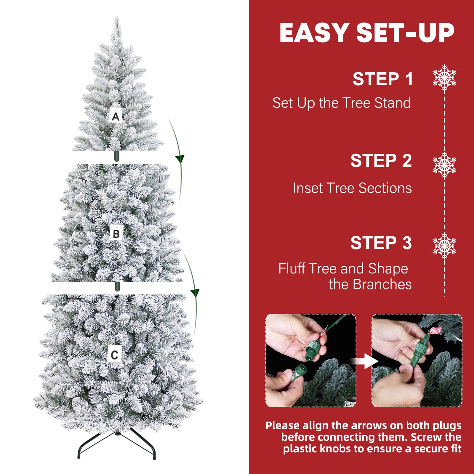 Hykolity 7.5 ft Pencil Prelit Christmas Tree, Artificial Slim Christmas Tree with 300 Multicolor LED Lights, 792 PVC Branch Tips