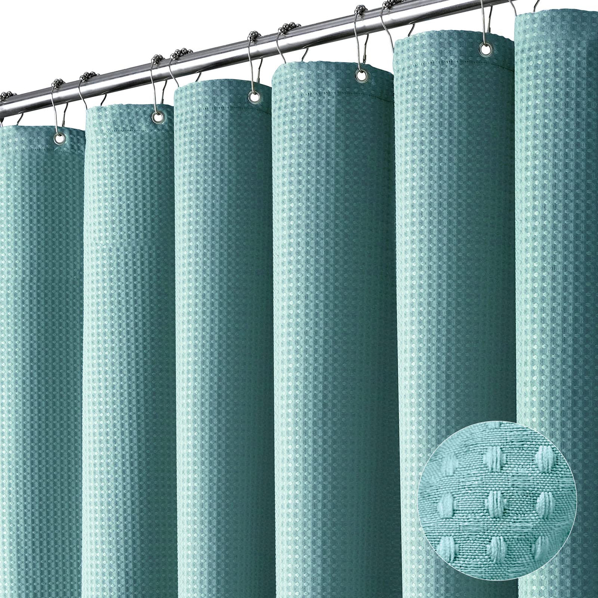 Dynamene Teal Fabric Shower Curtain For Bathroom - Waffle Weave Heavy Duty Cloth , 256Gsm Hotel Luxury Weighted Polyester Bath C