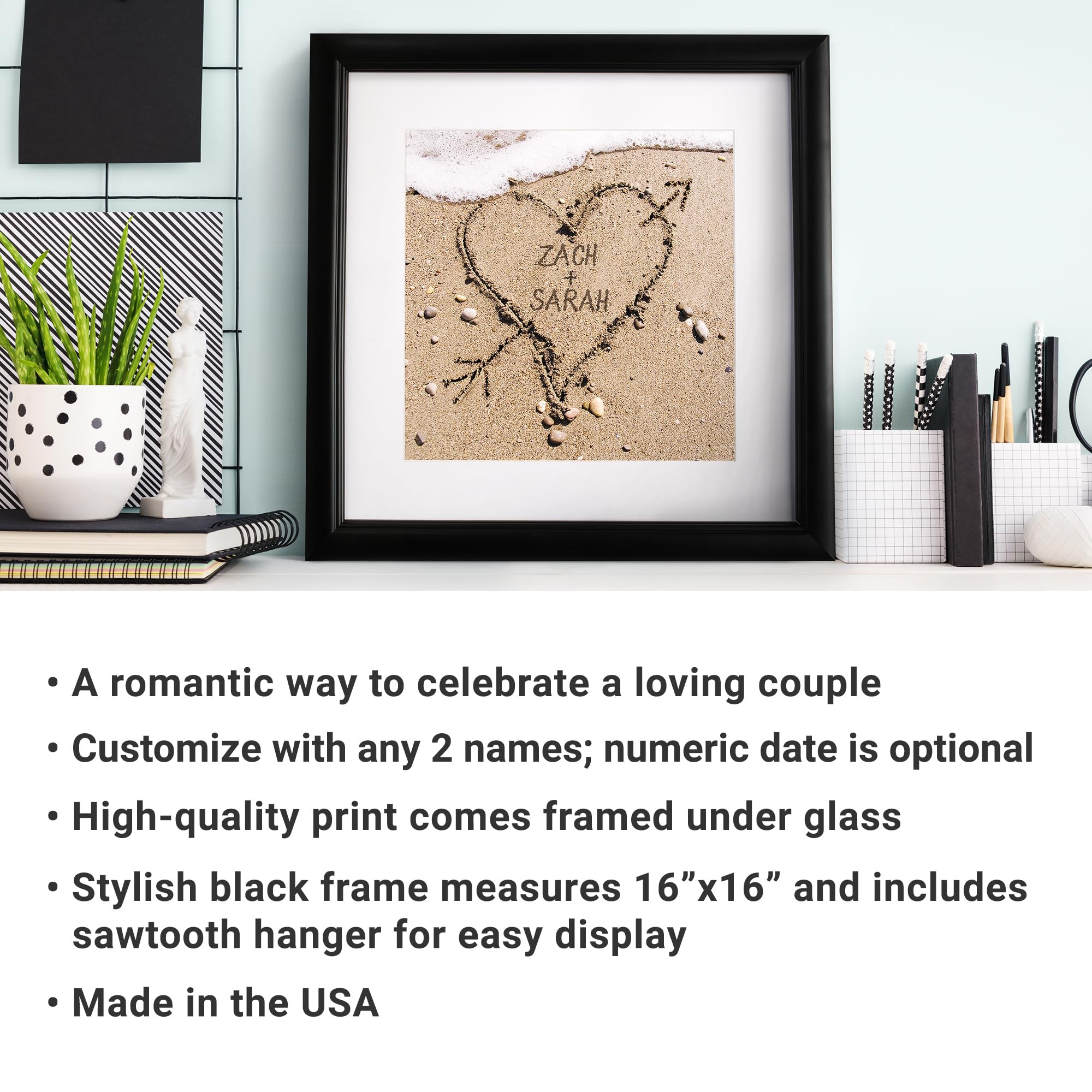 Let's Make Memories Personalized Heart in Sand Framed Print - For Couples - Newlyweds - Weddings
