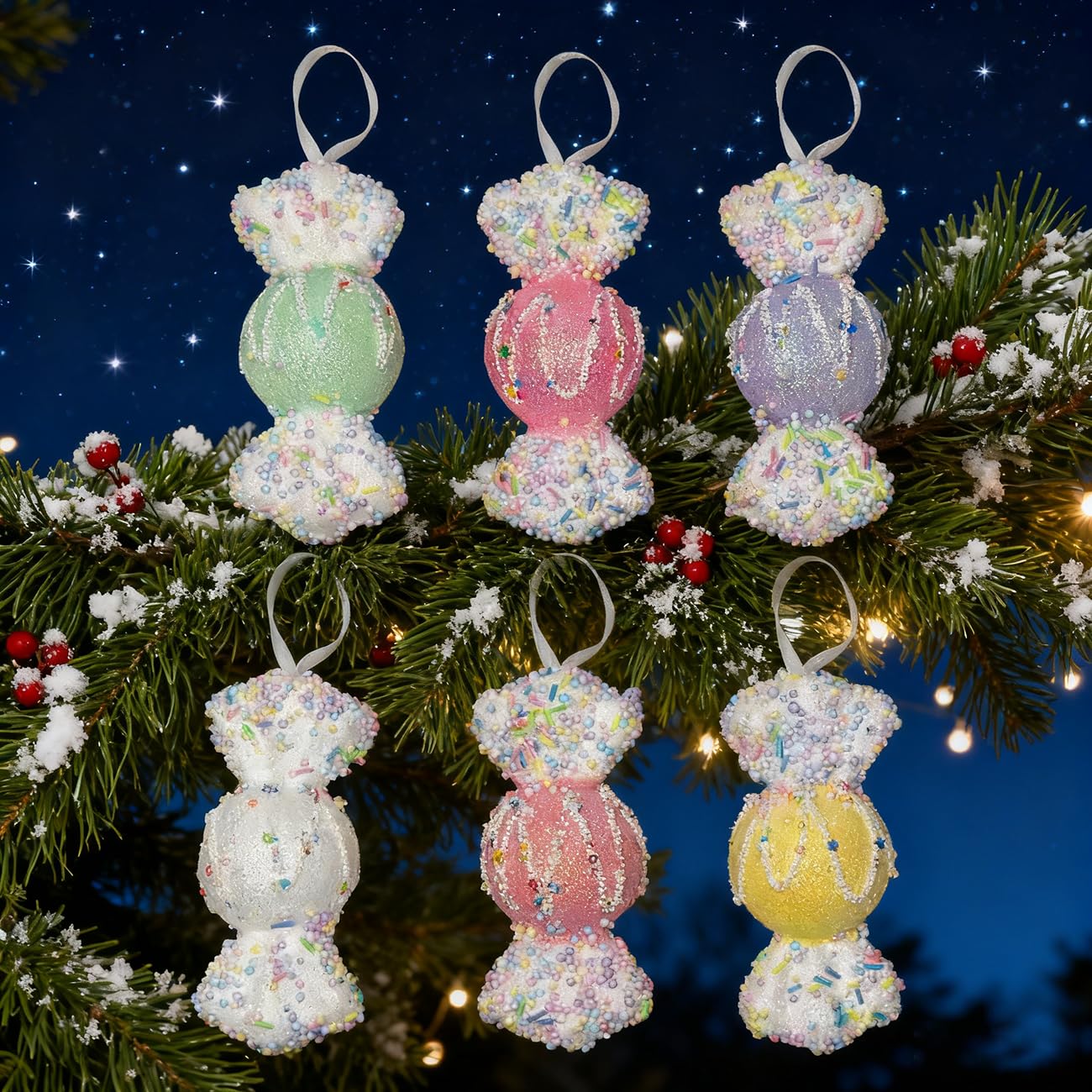 LANGXUN 6pcs Candy Land 2025 Xmas Birthday Party Wedding Suppiles Decoration, Hanging Candy Cane Christmas Tree D  cor, Christma