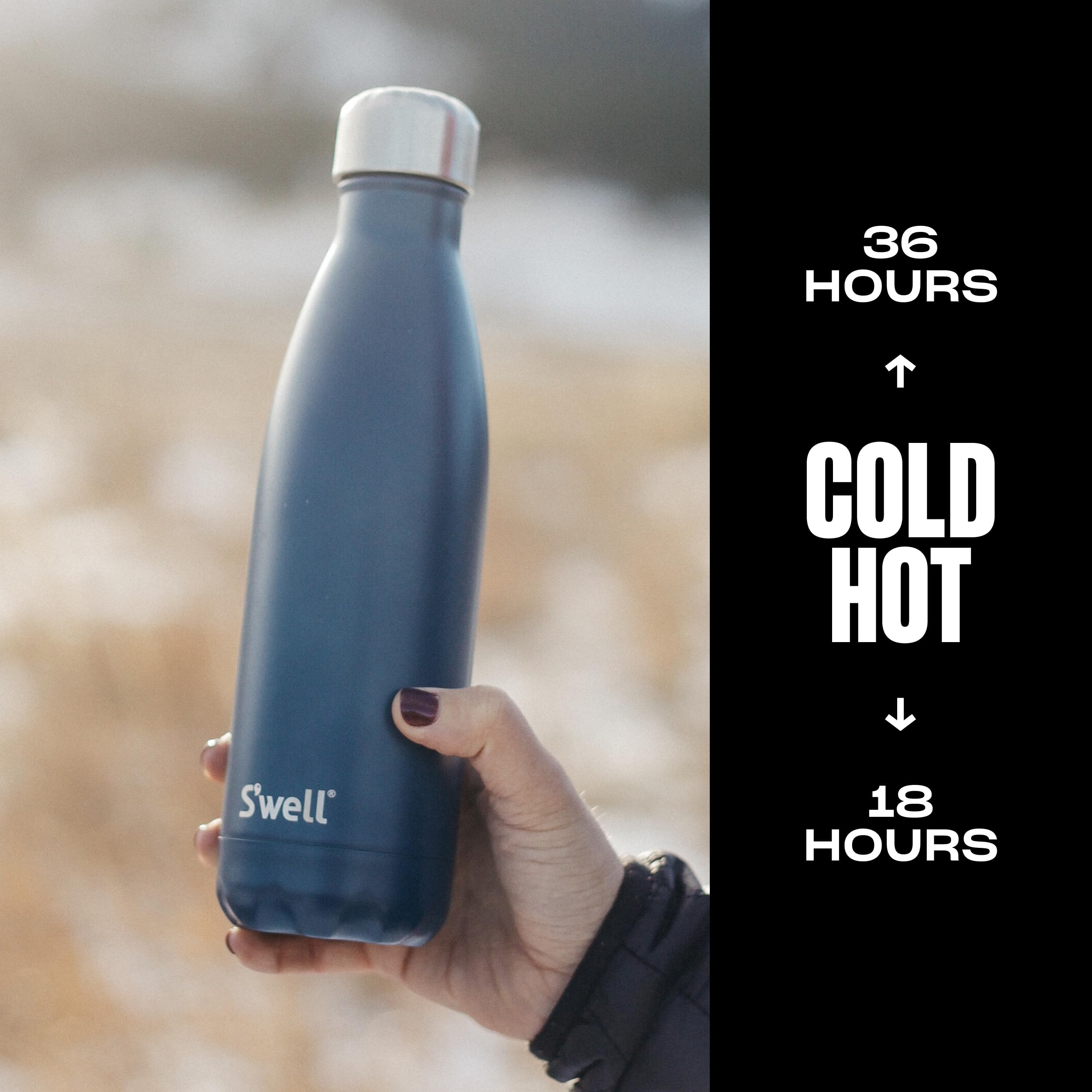 S'Well Stainless Steel Water Bottle, 17Oz, Blue Suede, Triple-Layered Vacuum Insulated Containers Keeps Drinks Cold For 36 Hours