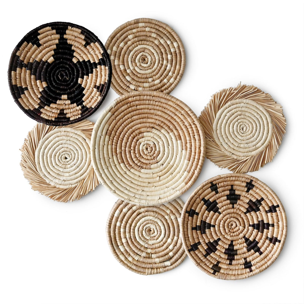 Coyacool Hanging Woven Wall Basket Decor - Wicker Wall Baskets Decor Boho Flat Set Of 7 - Boho Wall Decor Art - African Baskets