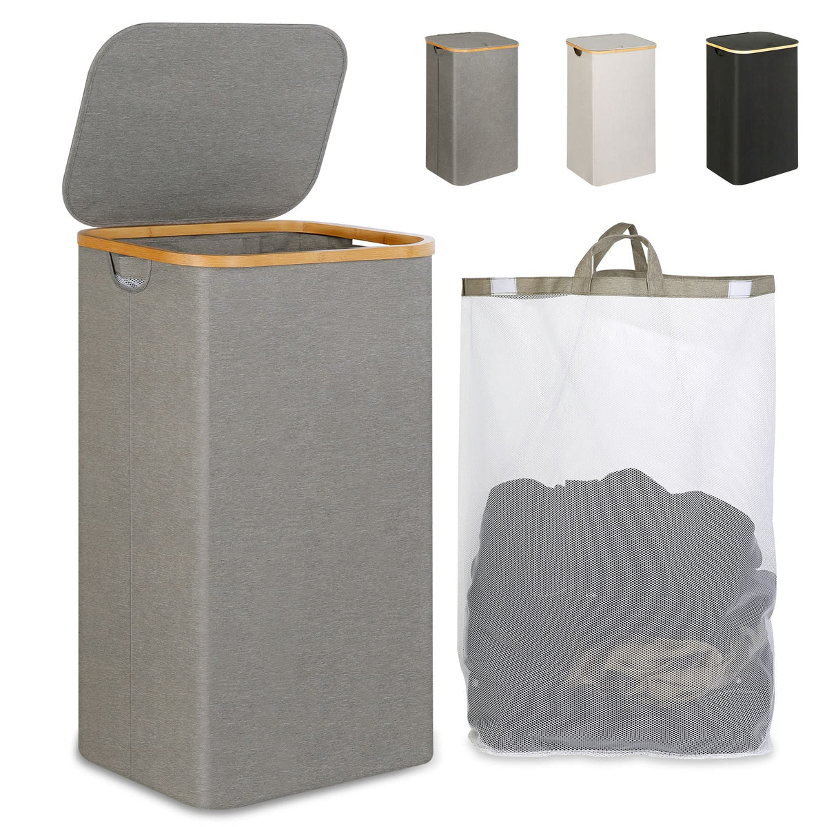 Iegrow Laundry Hamper With Lid, 110L Large Laundry Hamper With Handle And Lid, Collapsible Clothes Basket Organizer With Removab
