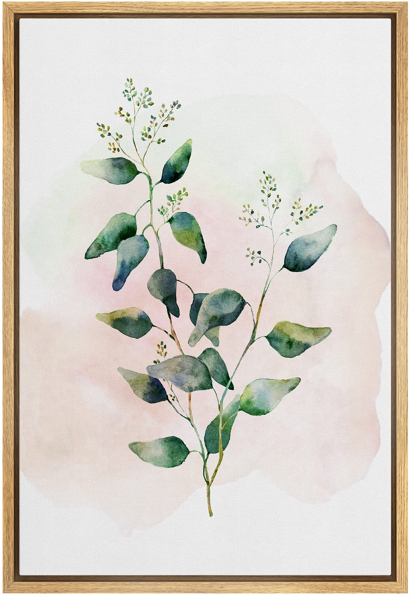 Wall26 Framed Canvas Print Wall Art Pastel Watercolor Green & White Forest Plant Floral Botanical Illustrations Modern Art Rusti