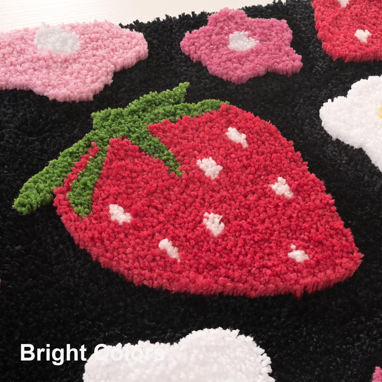 Anybar Black Toilet Rugs U Shaped, Cute Strawberry Flower Bathroom Contour Toilet Mats,Extra Soft Absorbent Toilet Carpet Bathro